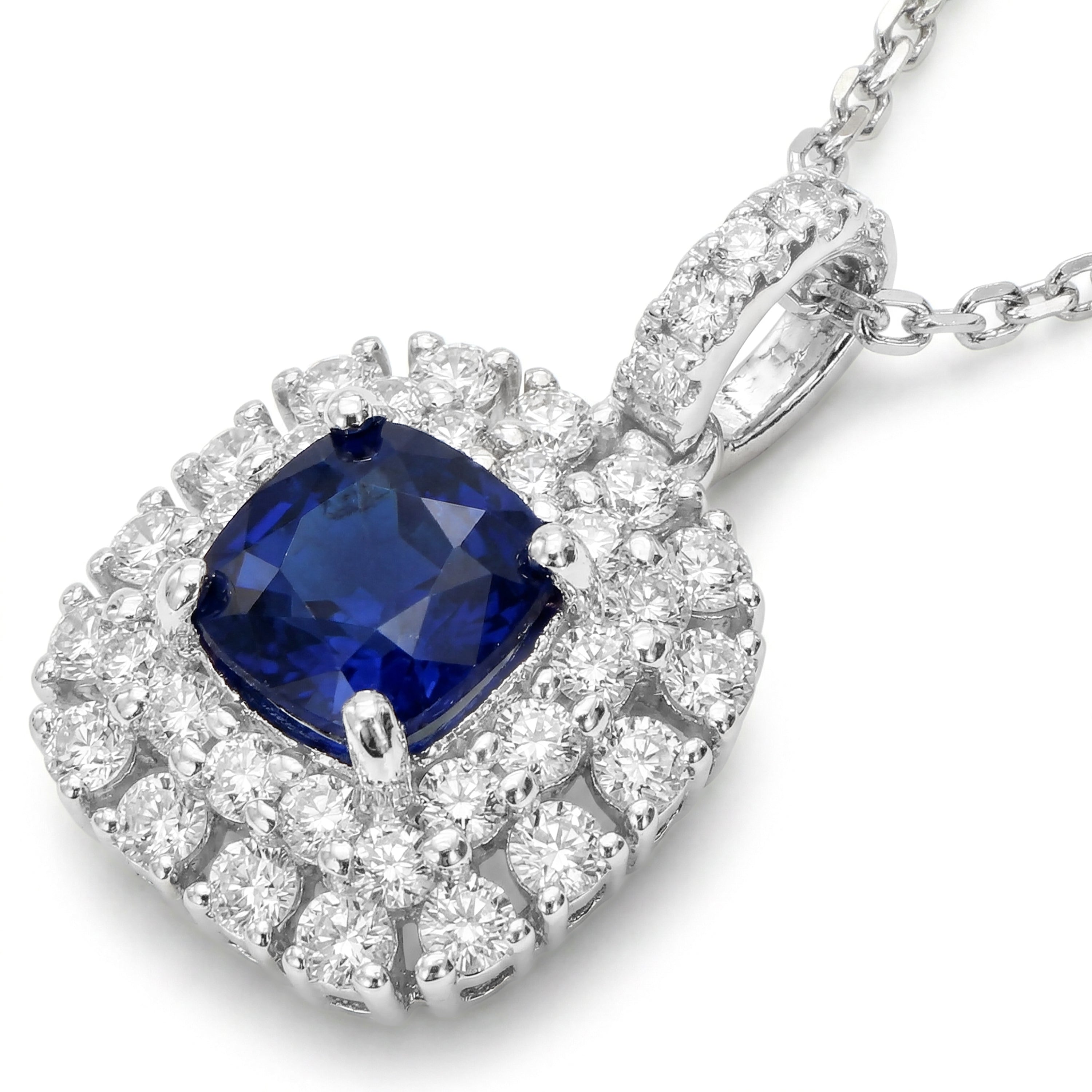 Natural Cushion Sapphire & Diamond Halo Pendant