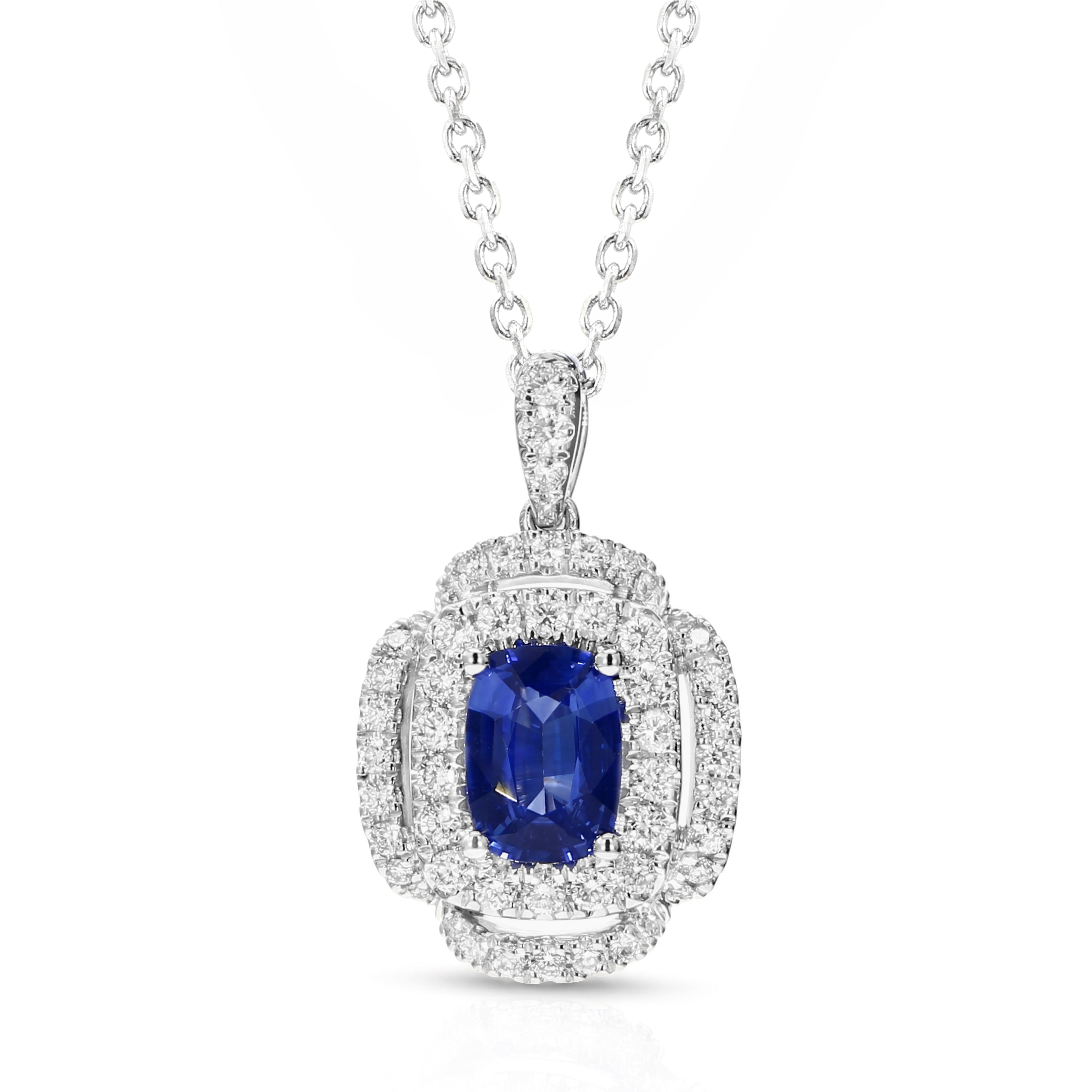 Natural Oval Sapphire & Diamond Halo Pendant