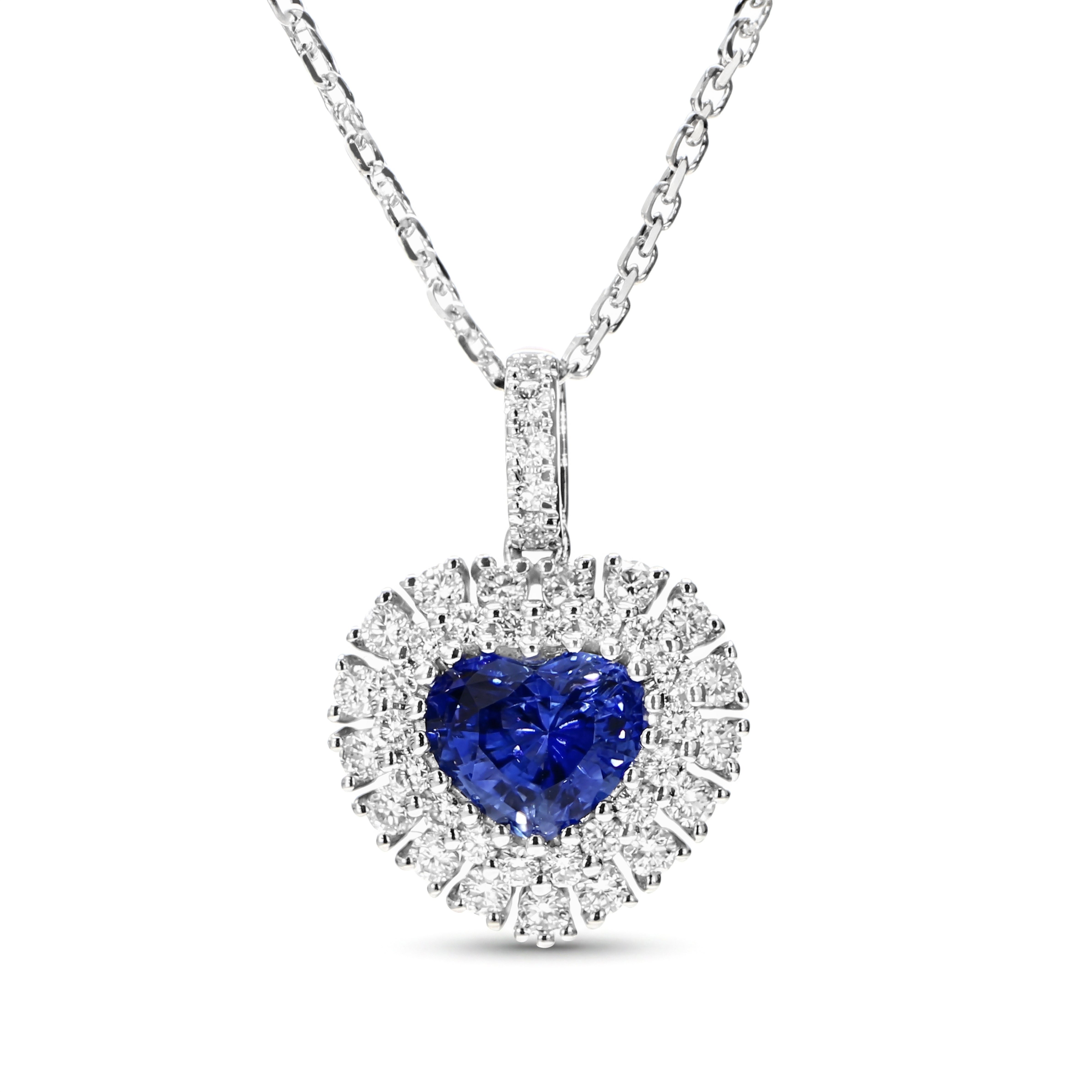 Natural Heart Sapphire & Diamond Halo Pendant