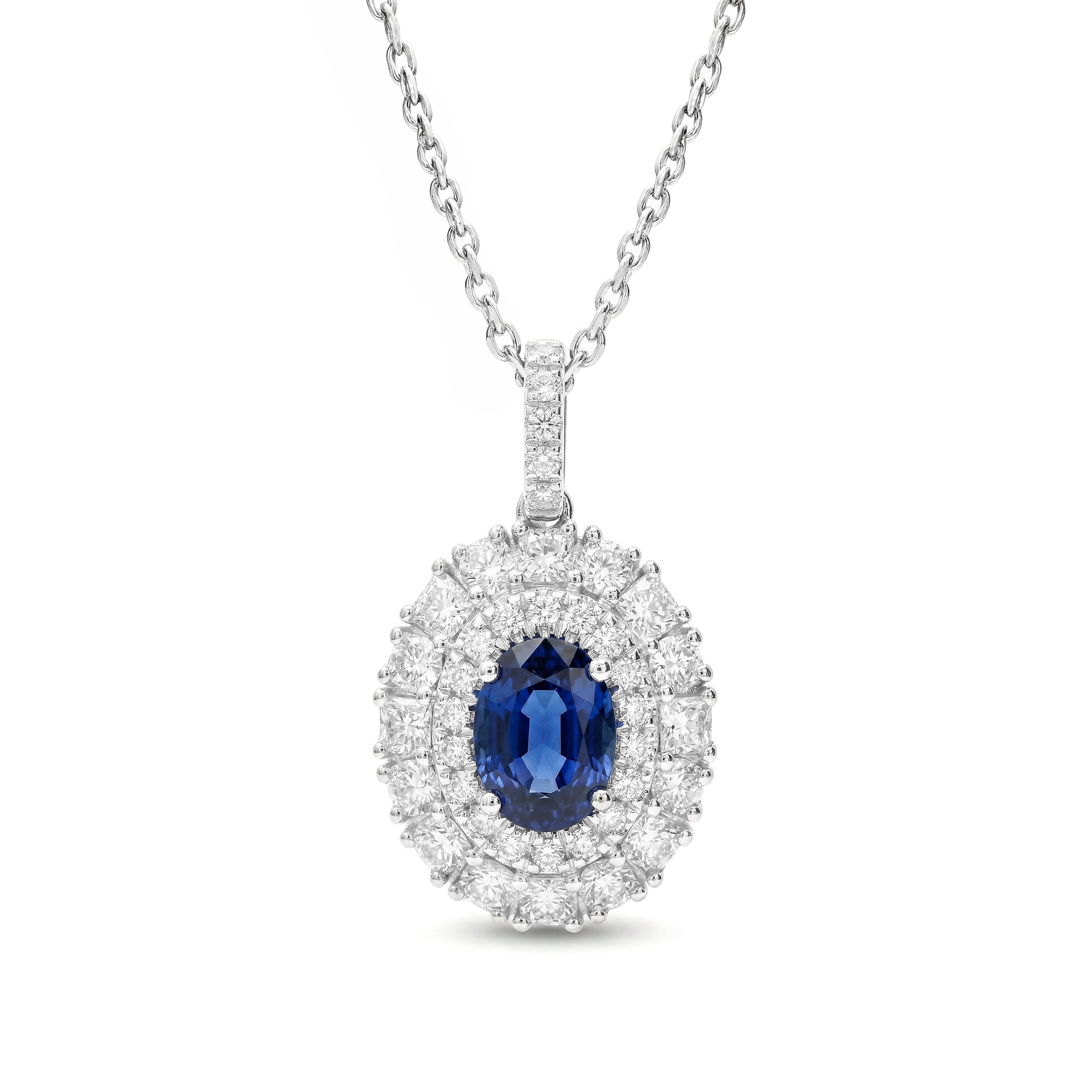 Natural Oval Sapphire & Diamond Halo Pendant
