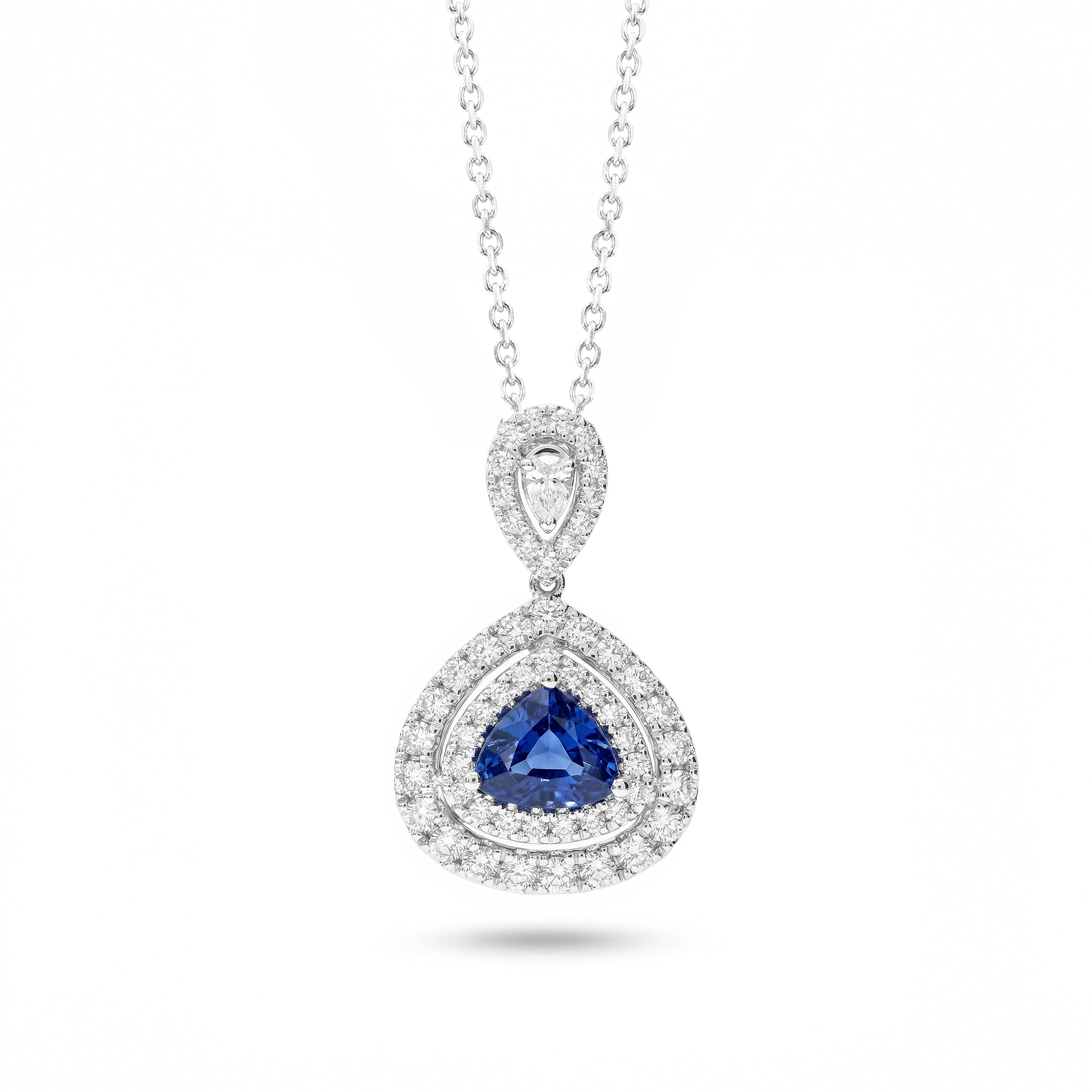 Natural Trillion Sapphire & Diamond Halo Pendant