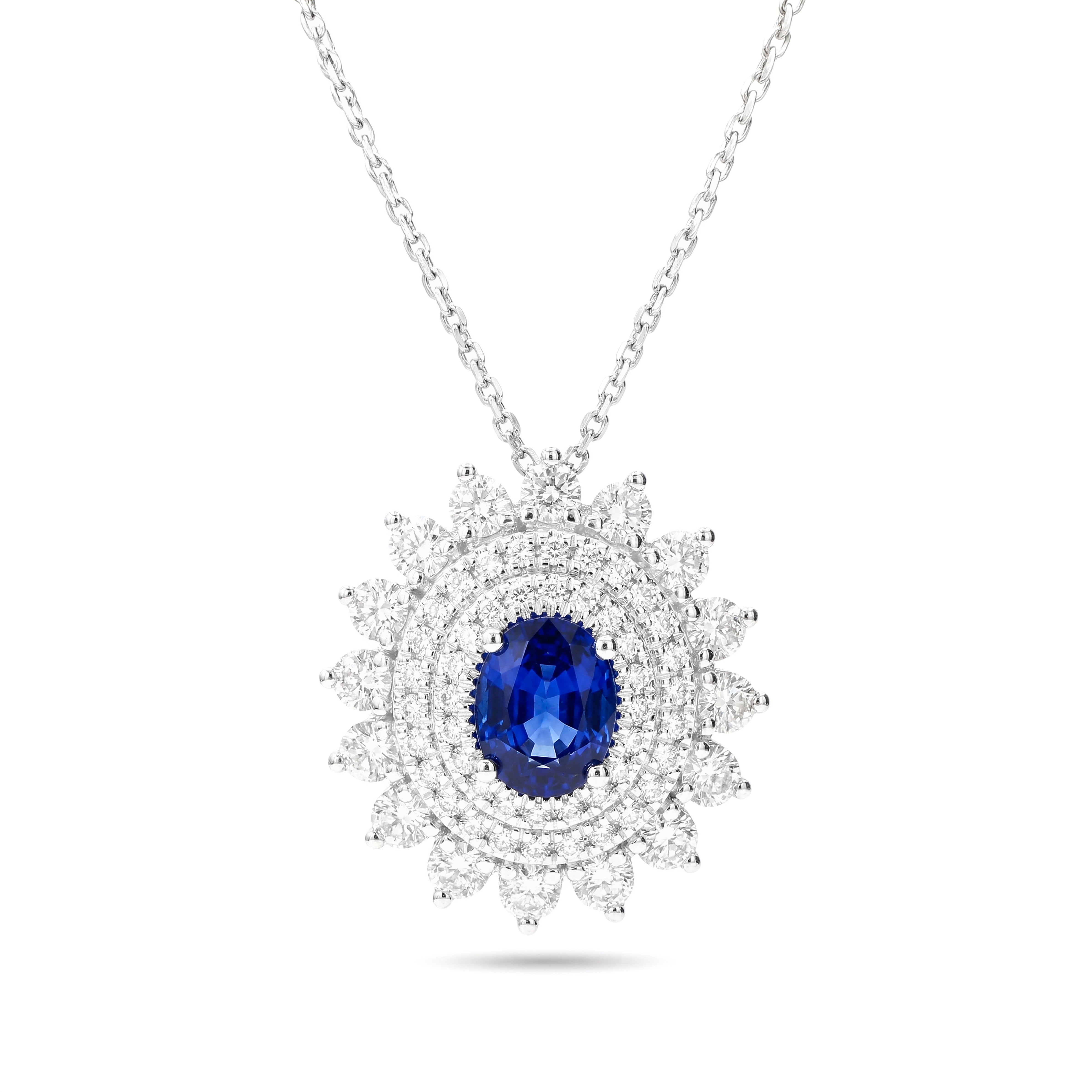 Natural Oval Sapphire & Diamond Halo Pendant
