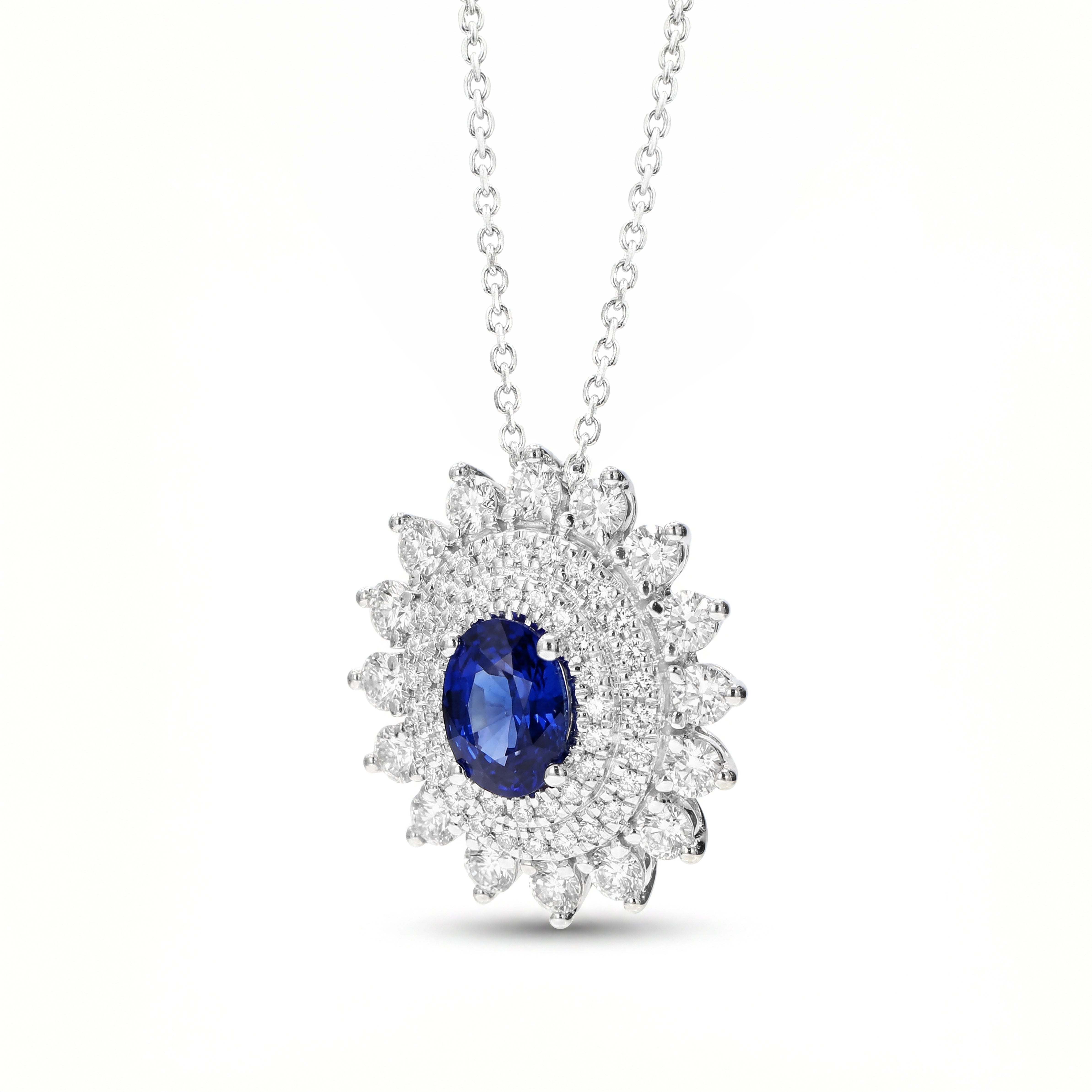 Natural Oval Sapphire & Diamond Halo Pendant