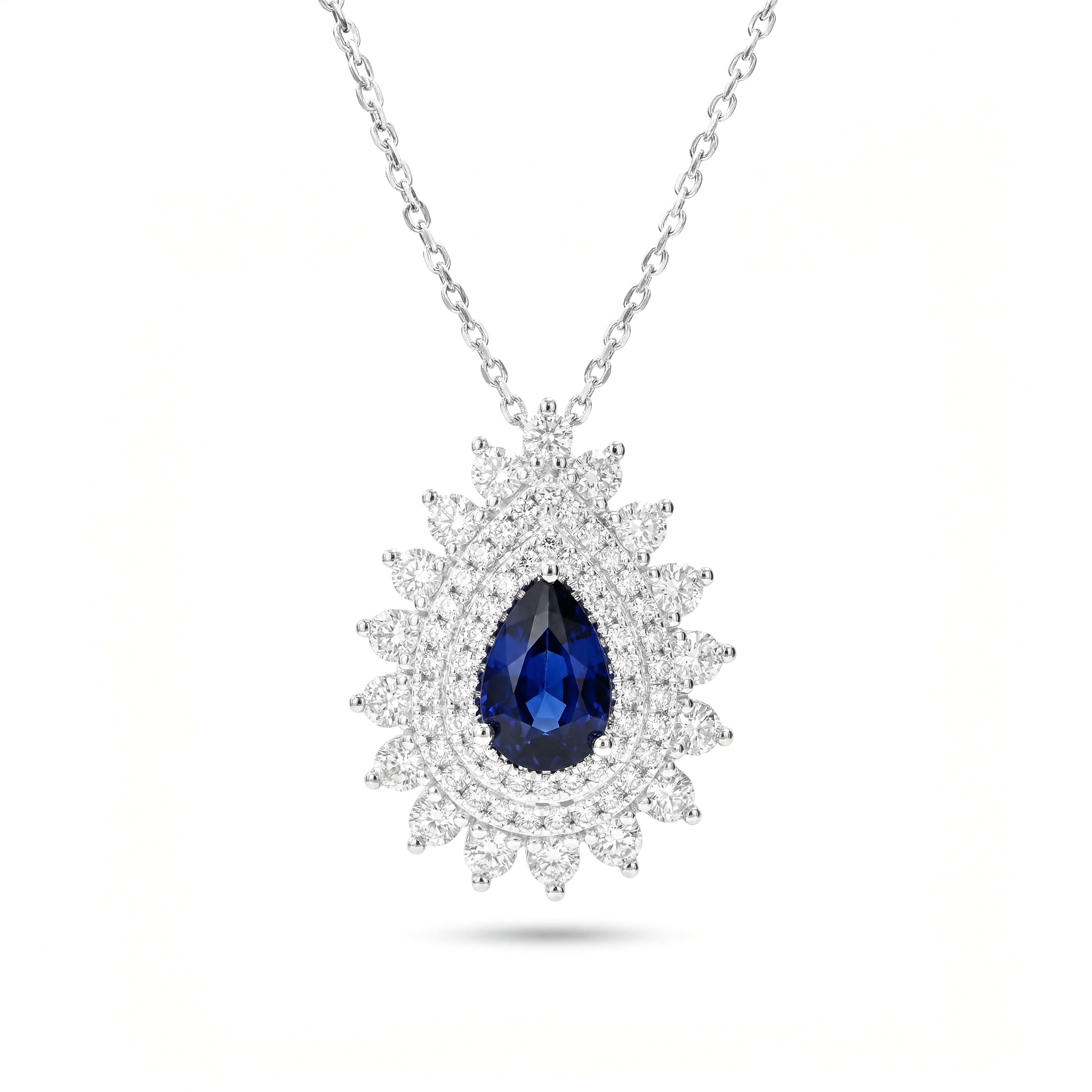 Natural Pear Sapphire & Diamond Halo Pendant
