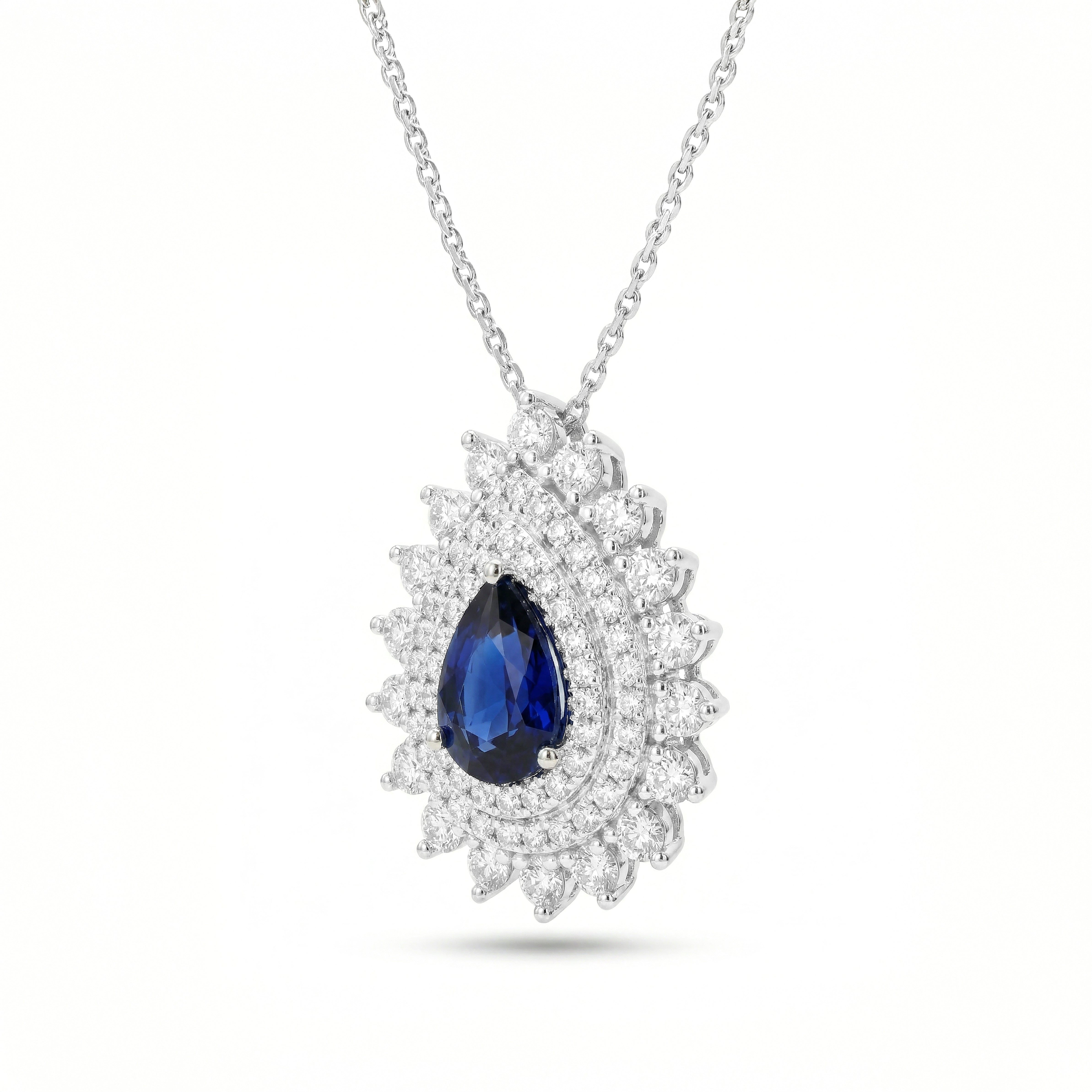 Natural Pear Sapphire & Diamond Halo Pendant