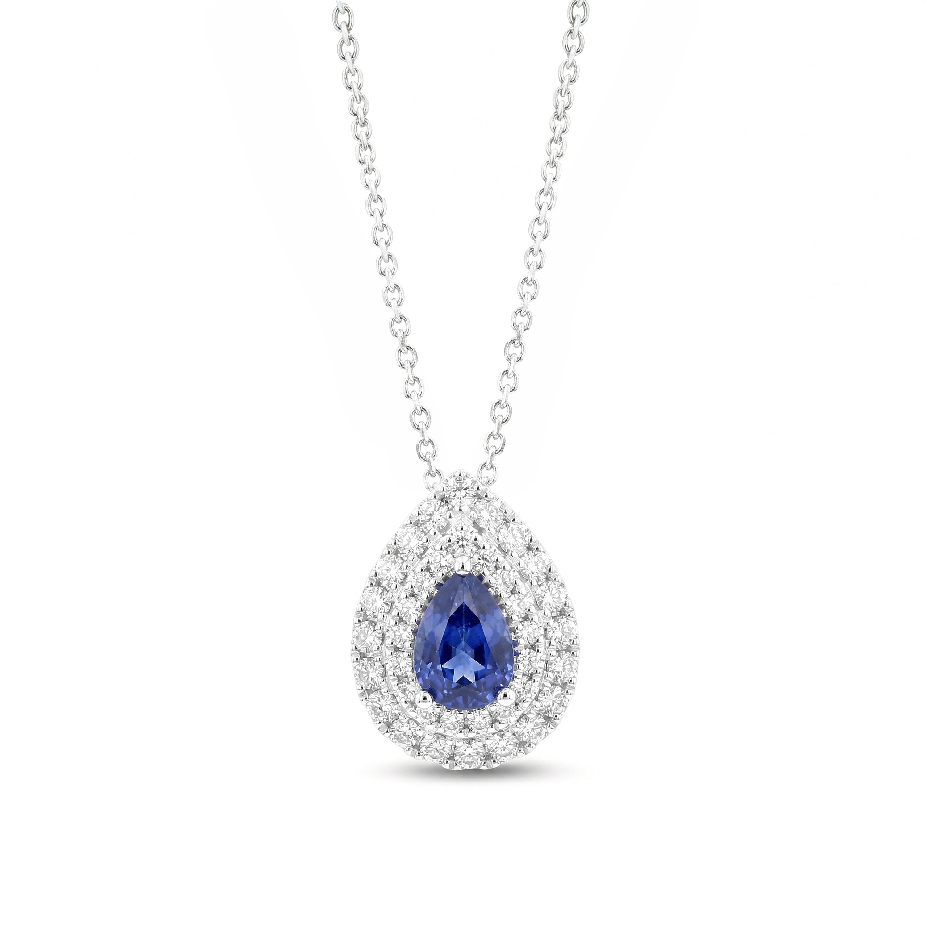 Natural Pear Sapphire & Diamond Halo Pendant