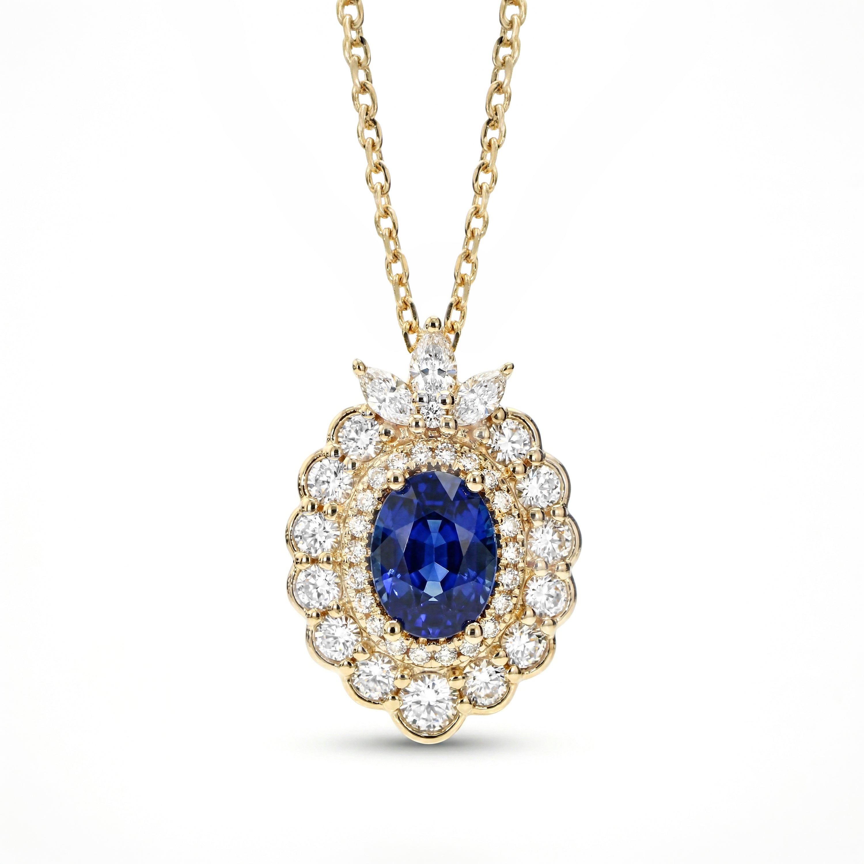 Natural Oval Sapphire & Diamond Halo Pendant