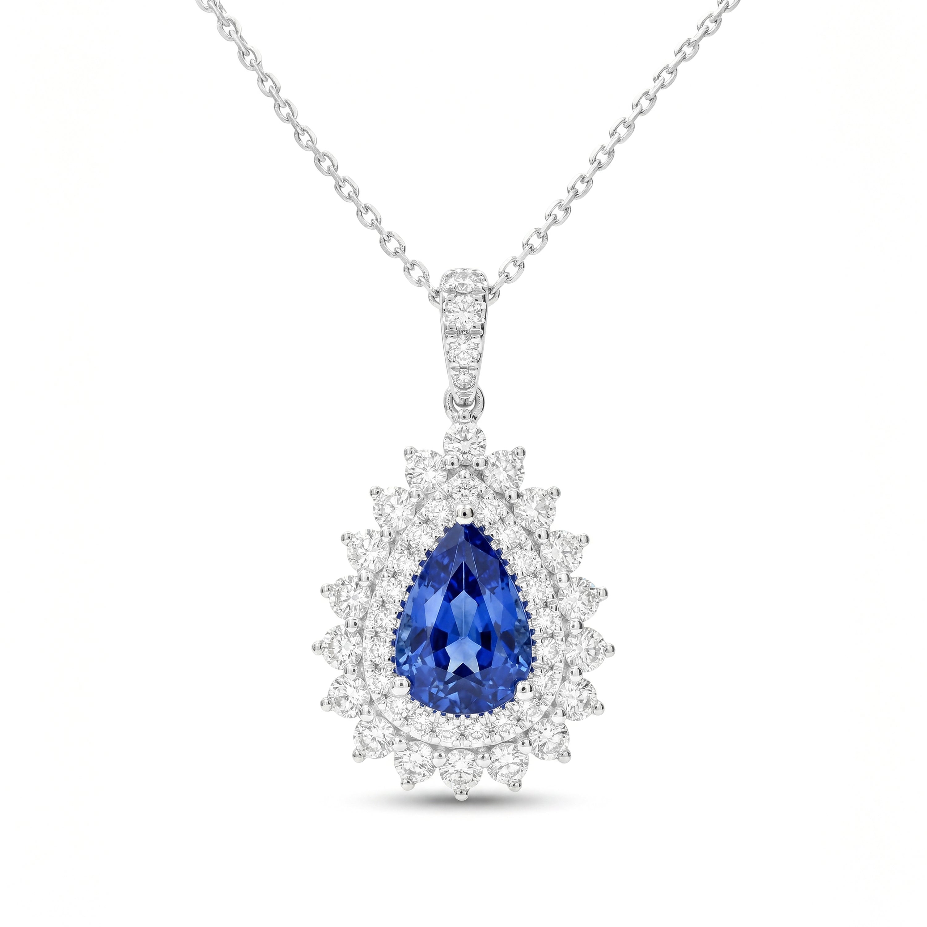 Natural Pear Sapphire & Diamond Halo Pendant