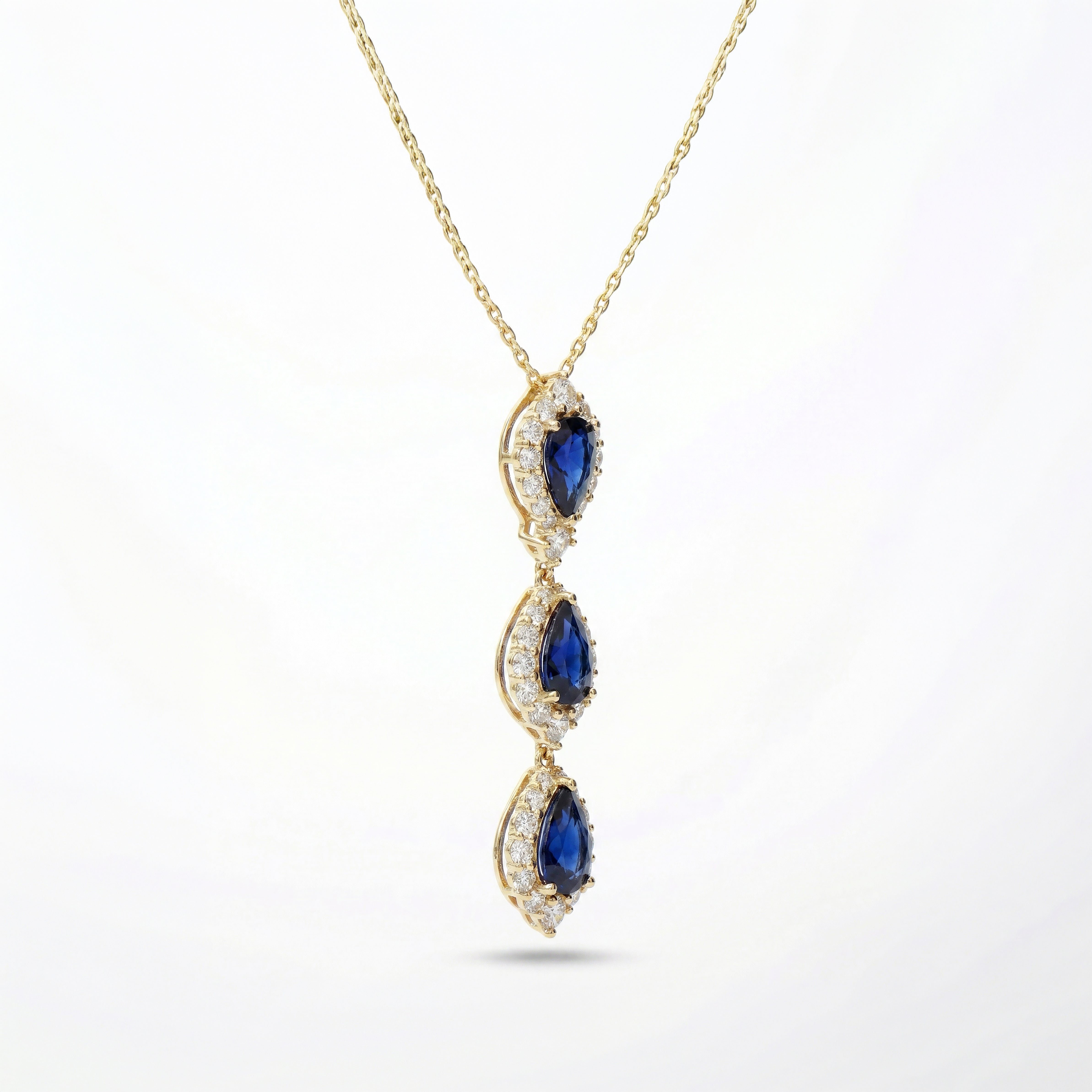 Natural Pear Sapphire & Diamond Halo Drop Pendant