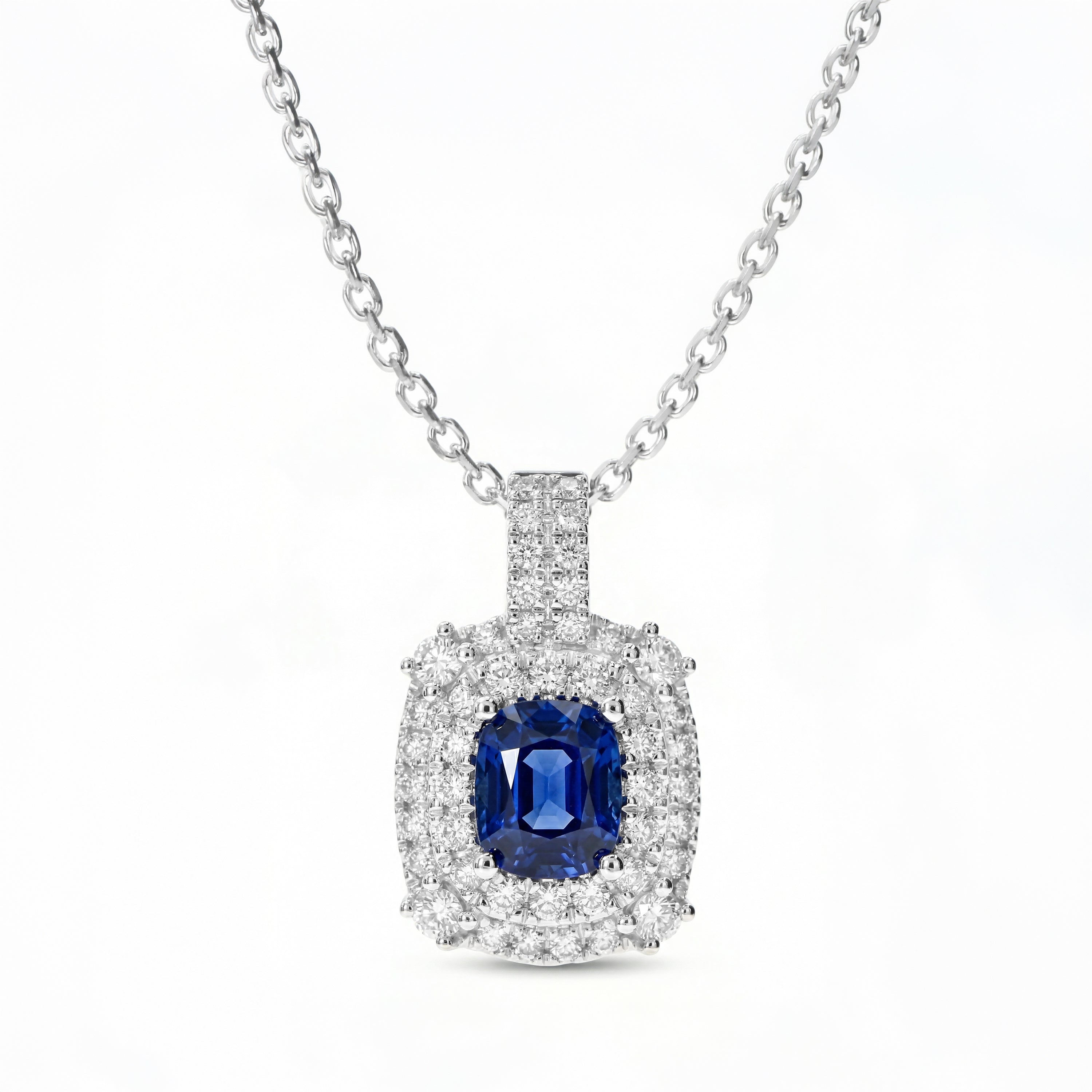 Natural Cushion Sapphire & Diamond Pendant