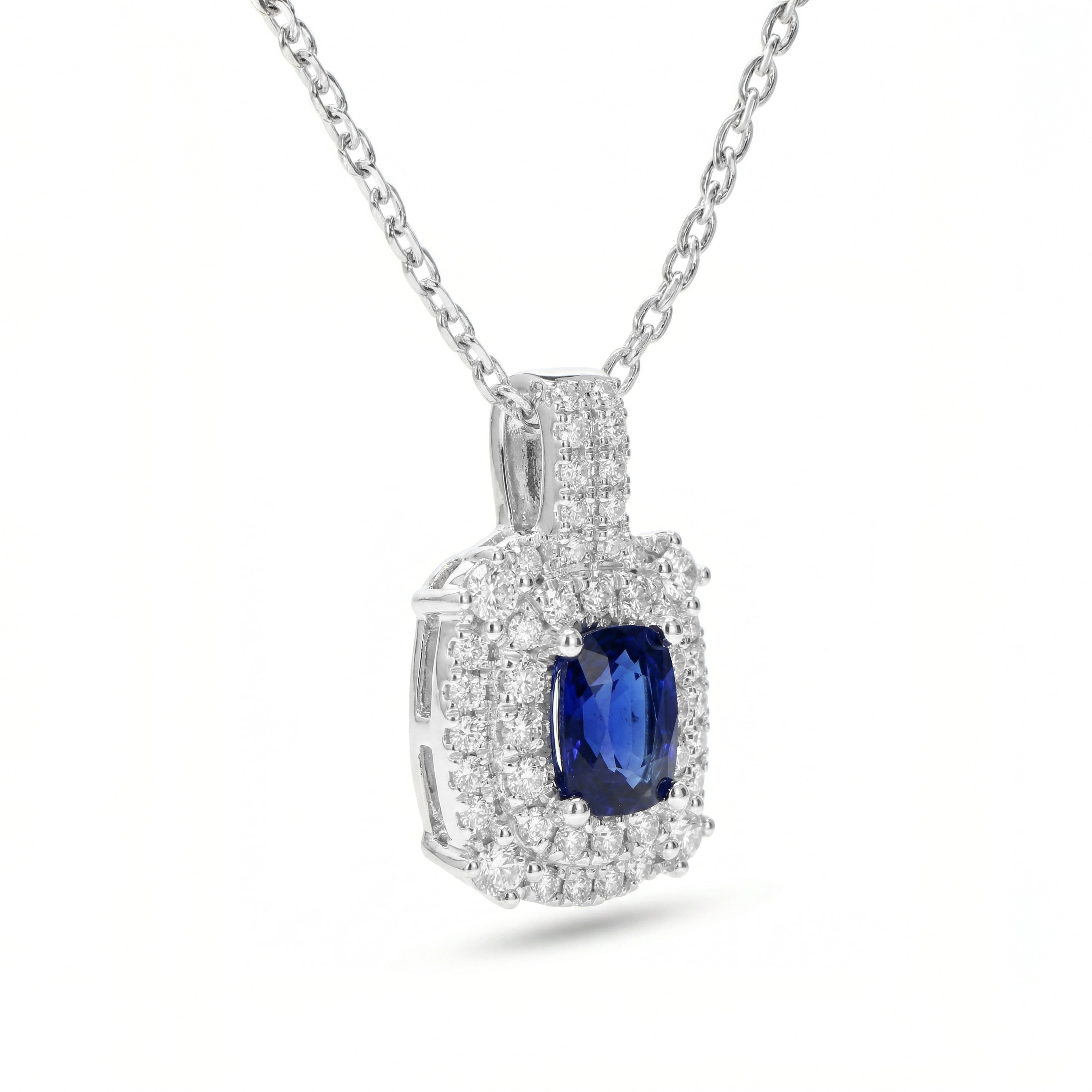 Natural Cushion Sapphire & Diamond Pendant