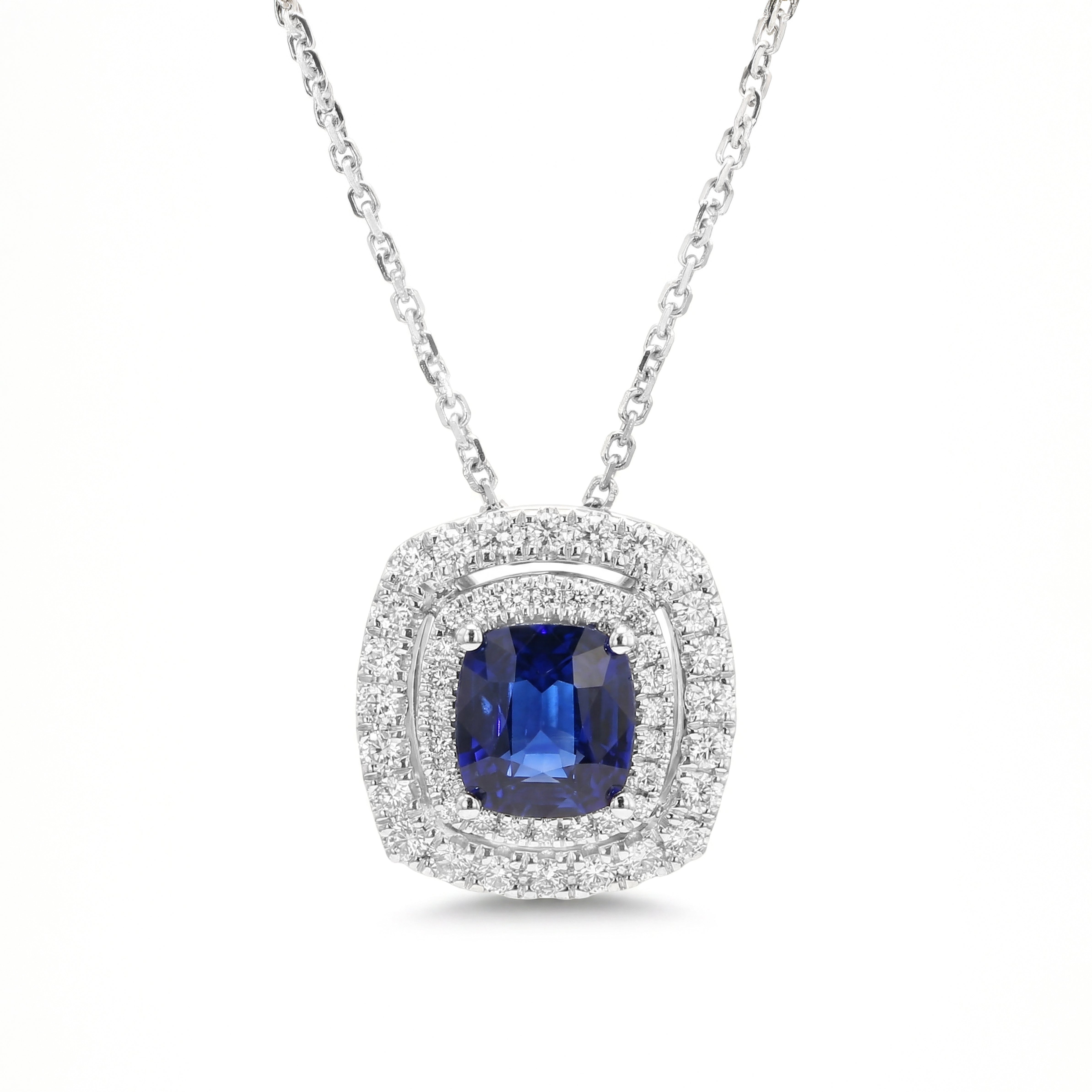 Natural Cushion Sapphire & Diamond Halo Pendant