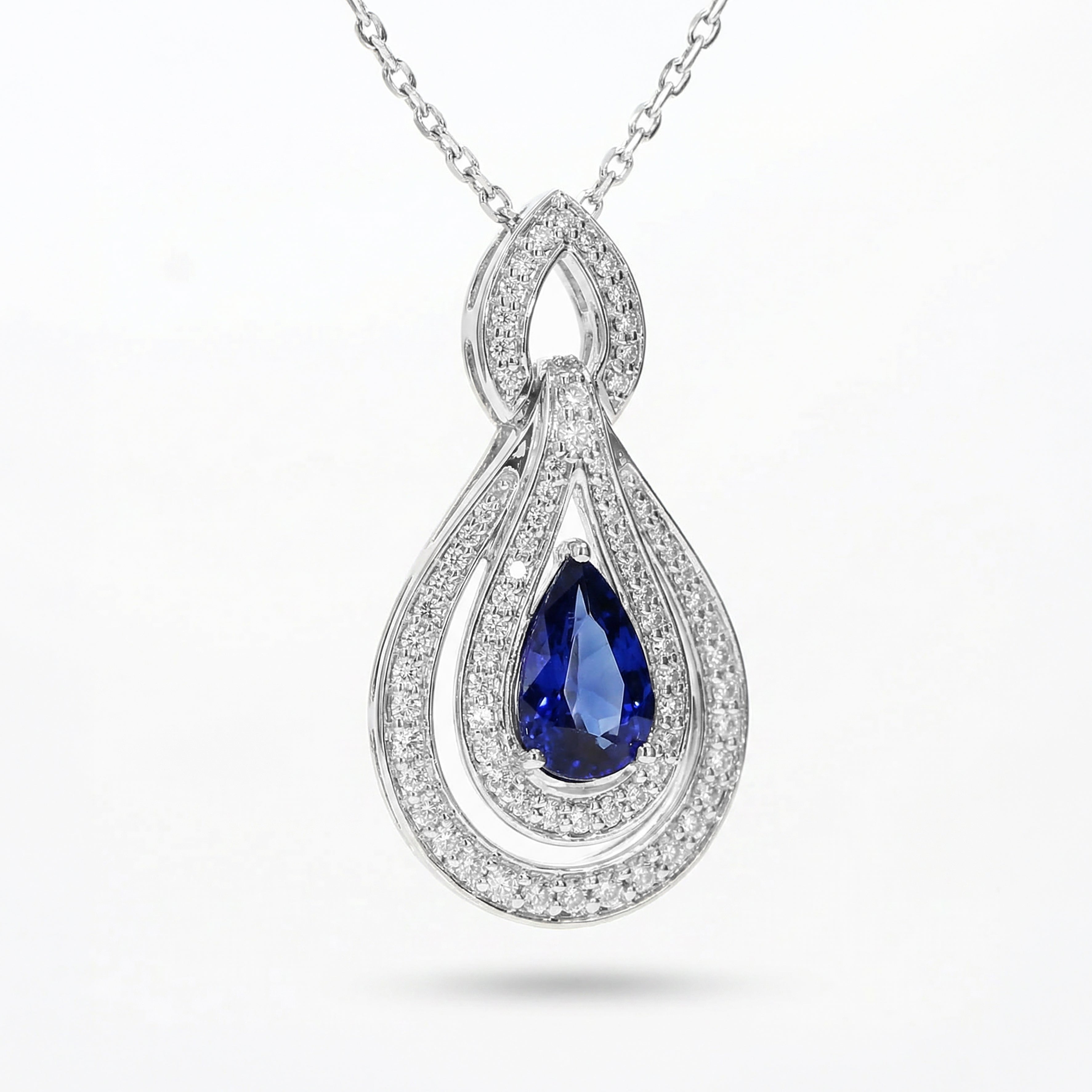 Natural Pear Sapphire & Diamond Pendant