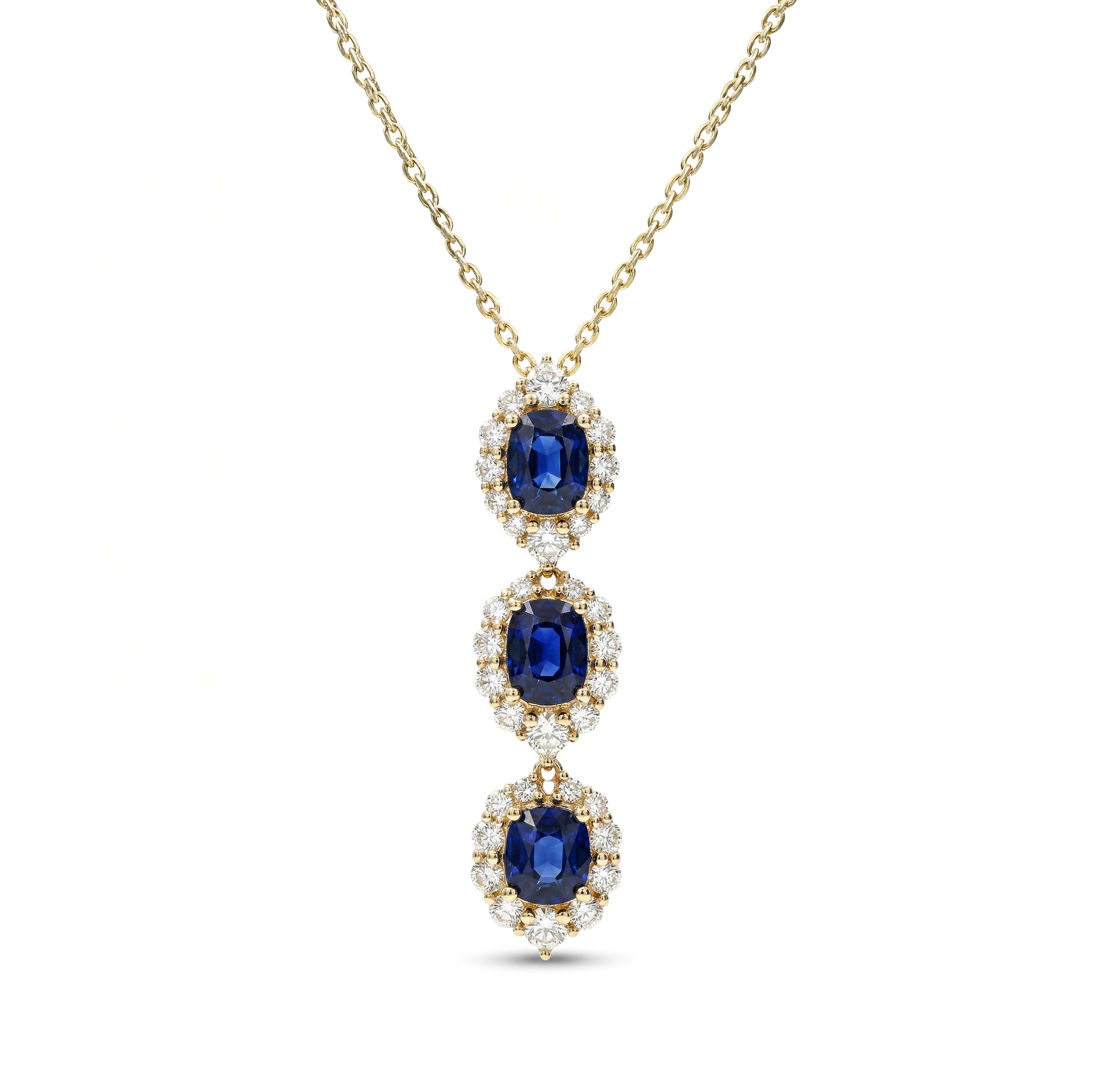 Natural Cushion Sapphire & Diamond Halo Drop Pendant