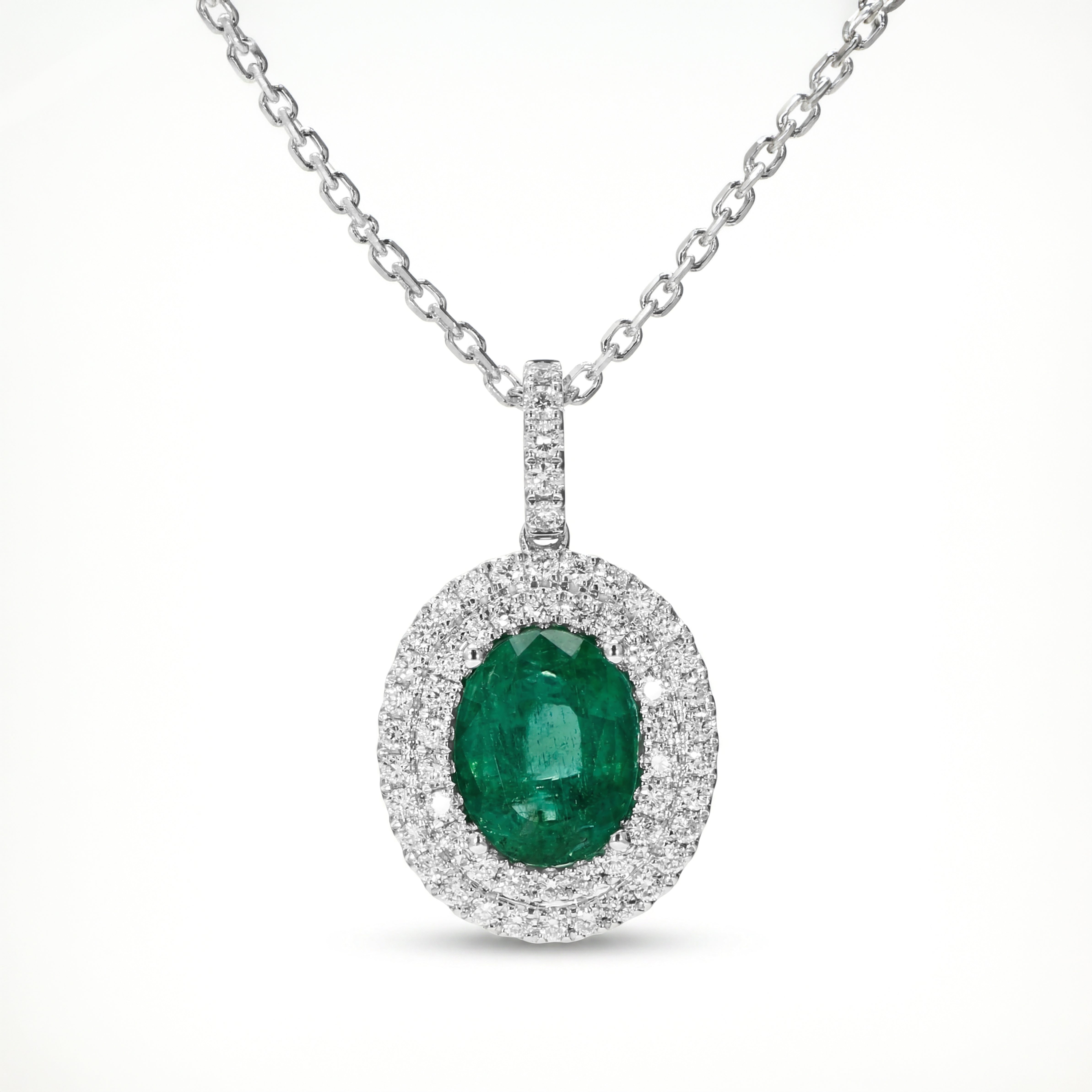 Natural Oval Emerald & Diamond Halo Pendant
