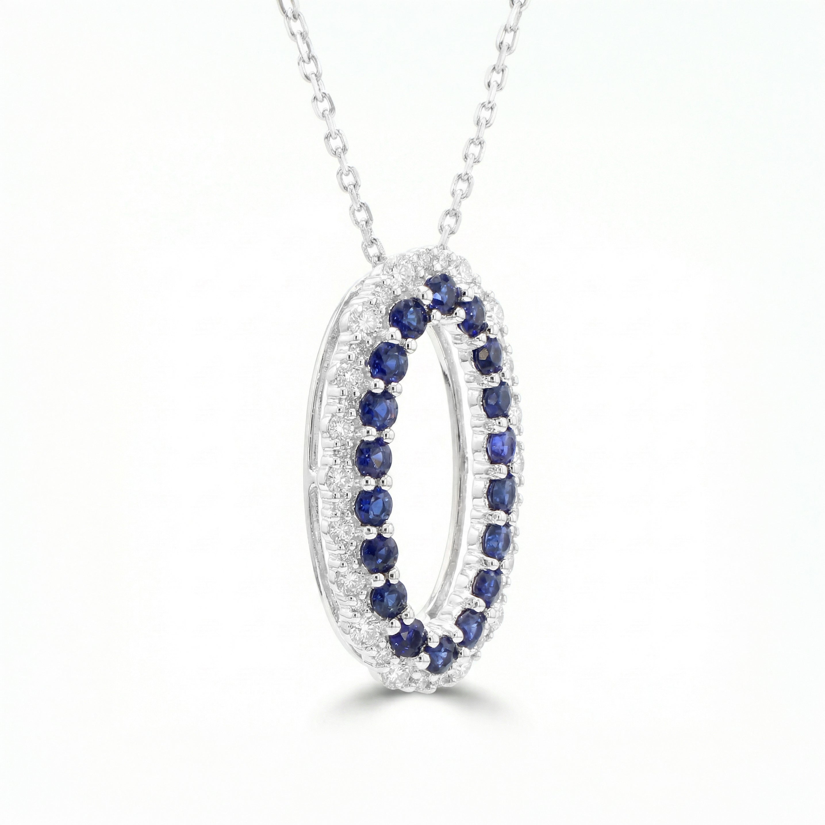 Natural Sapphire & Diamond Oval Pendant