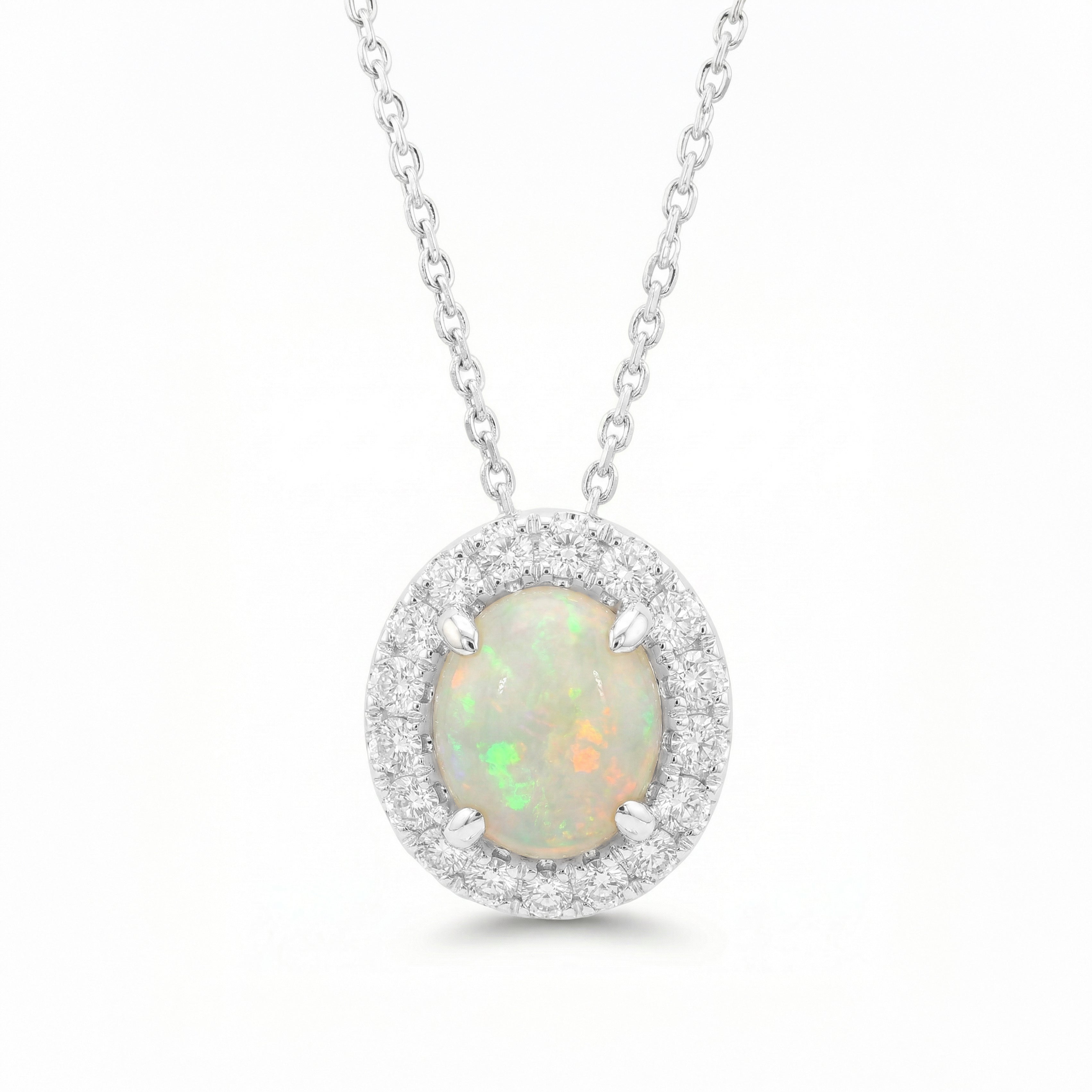 Natural Oval Opal & Diamond Pendant