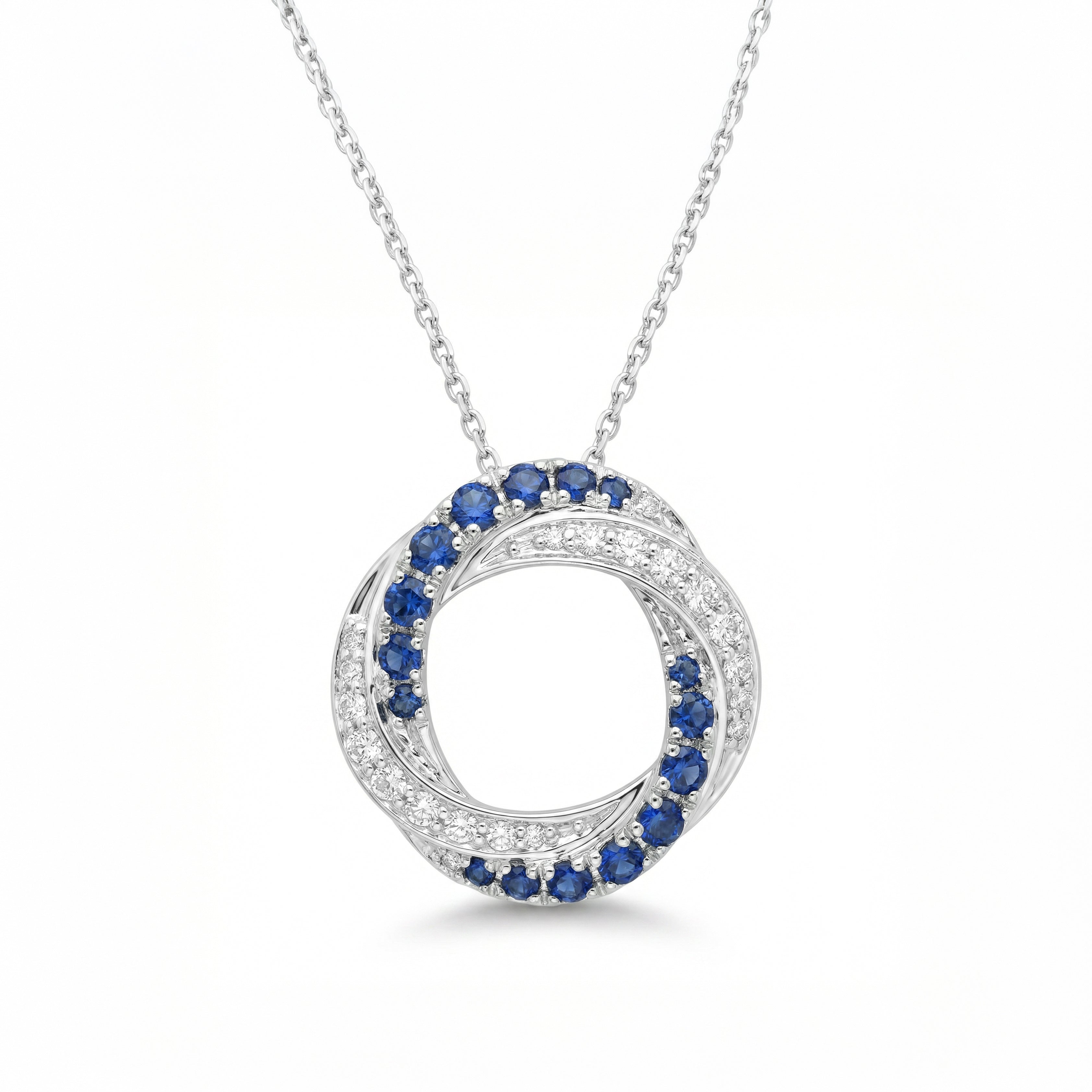 Natural Sapphire & Diamond Crossover Circle Pendant
