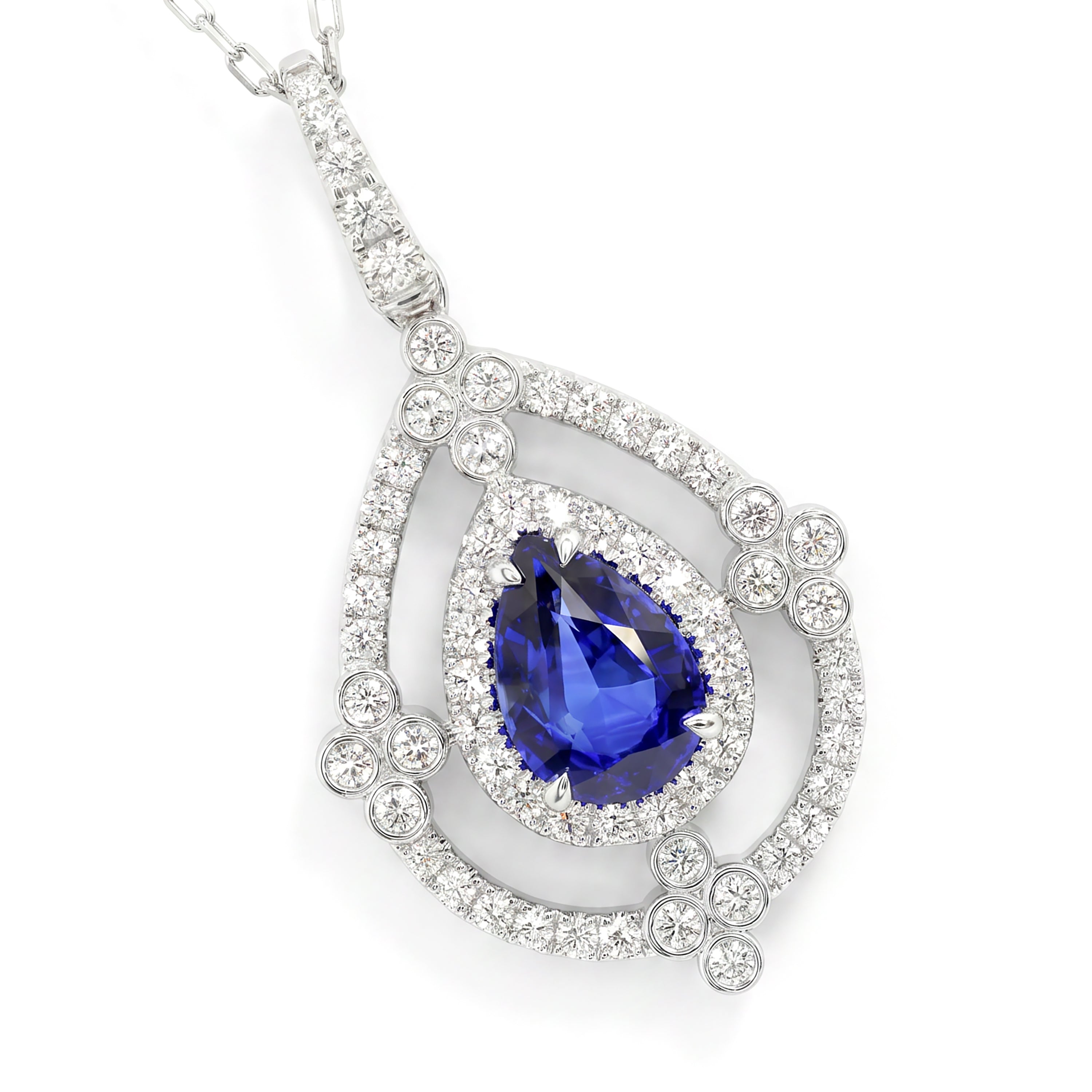 Natural Pear Sapphire & Diamond Halo Pendant | GIA CERTIFIED
