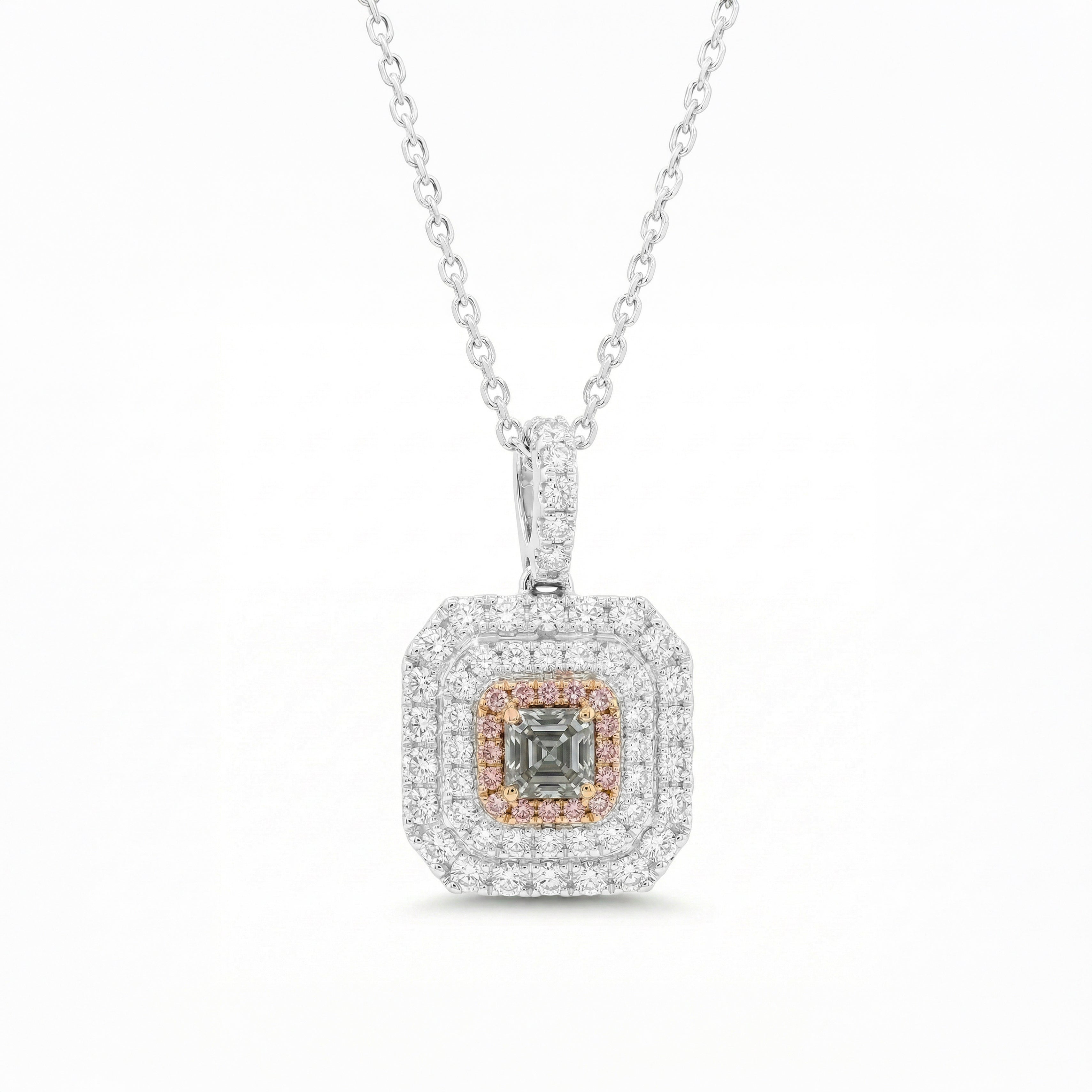 Natural Gray Asscher Diamond Pendant GIA Certified