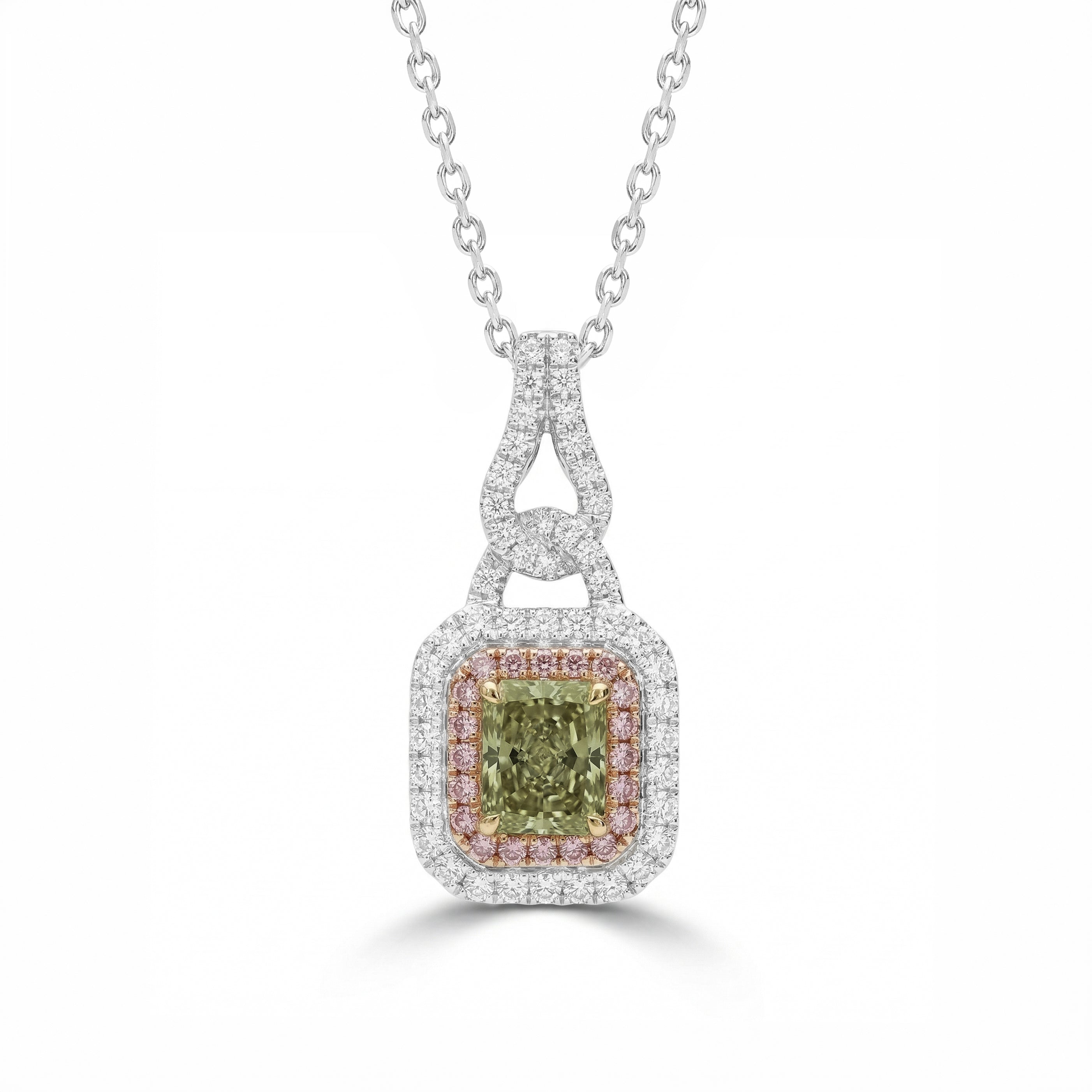Natural Green Radiant Diamond Halo Drop Pendant | GIA Certified
