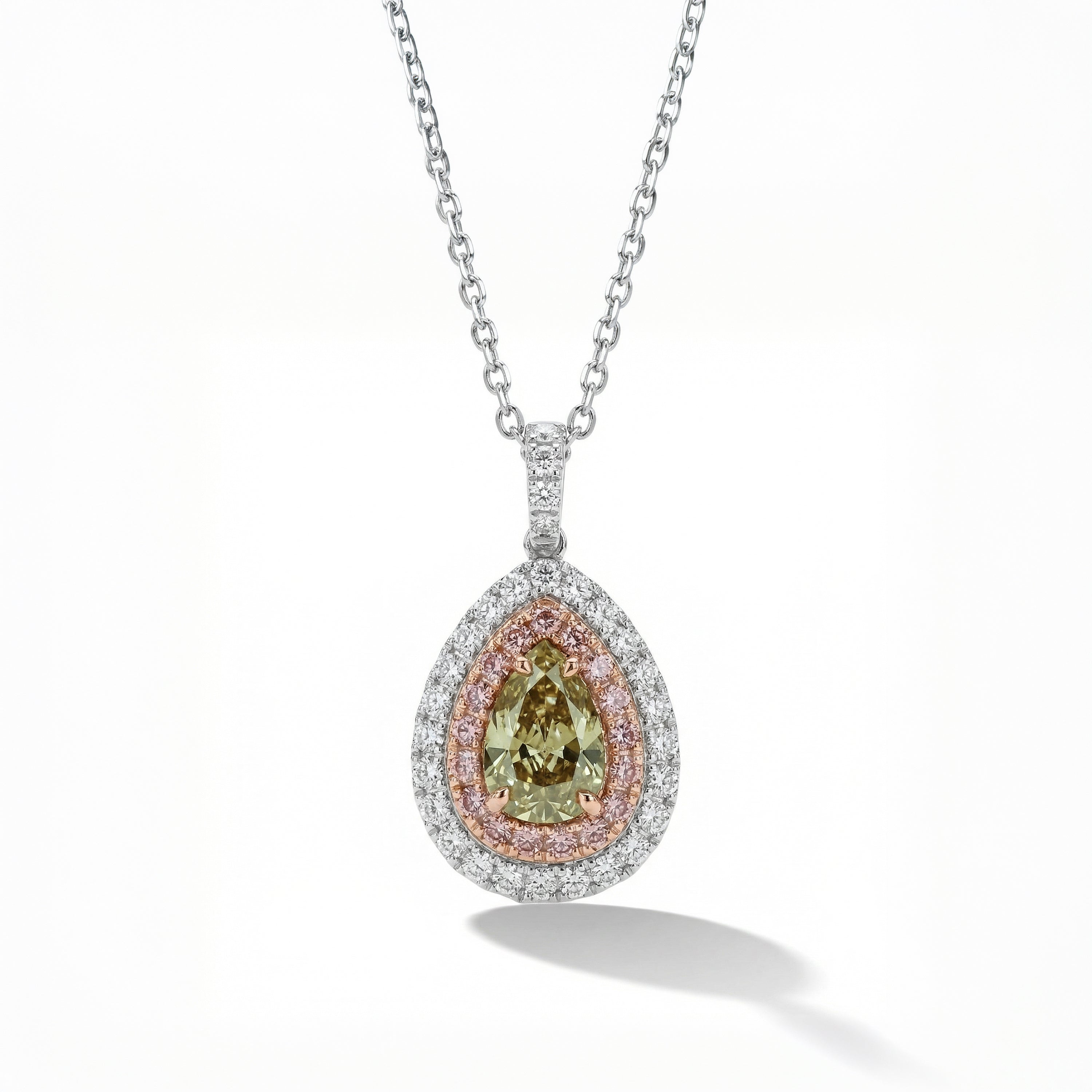 Natural Green Pear Diamond Halo Pendant | GIA Certified
