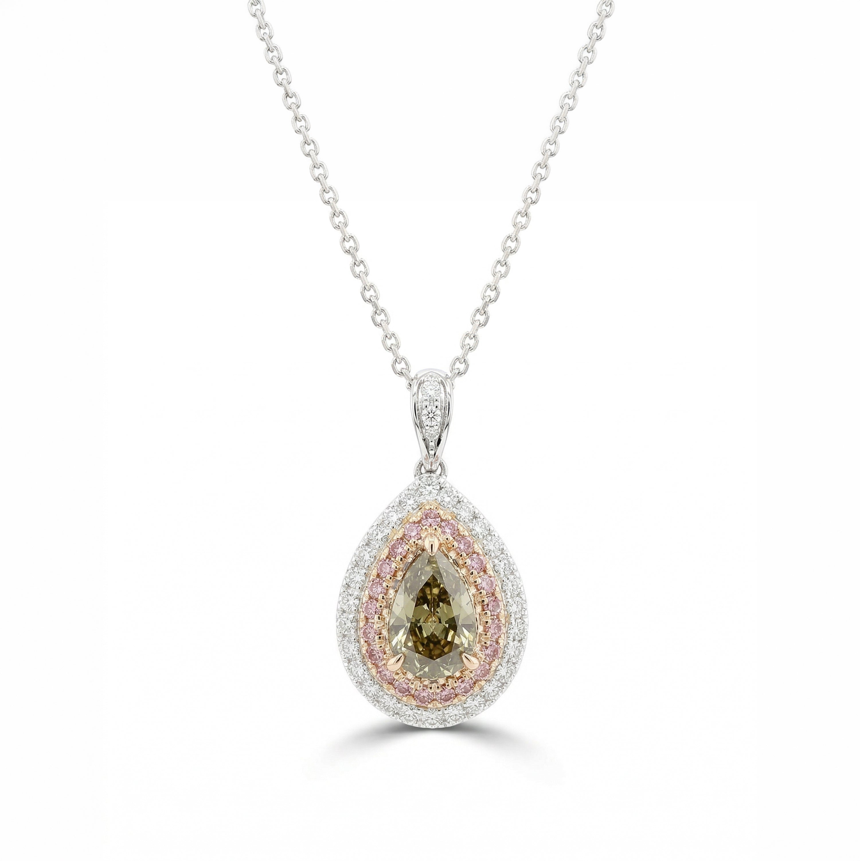 Natural Green Pear Diamond Halo Pendant | GIA Certified