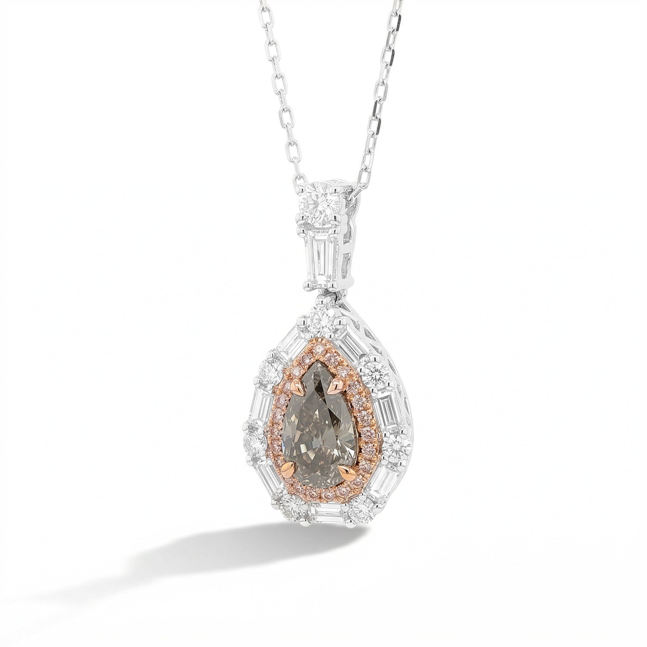 Natural Gray Pear Diamond Halo Pendant | GIA Certified
