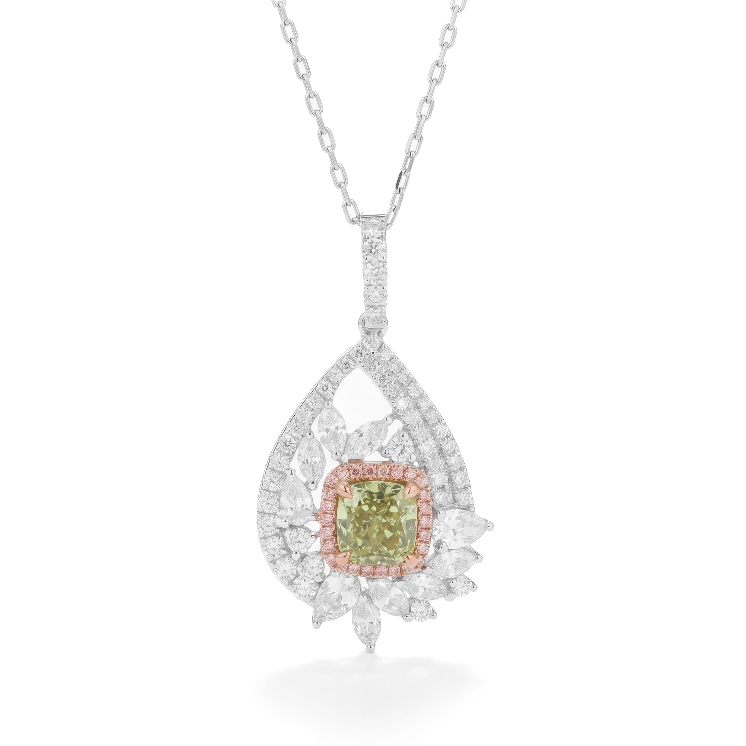 Natural Green Cushion Diamond Pendant | Gia Certified