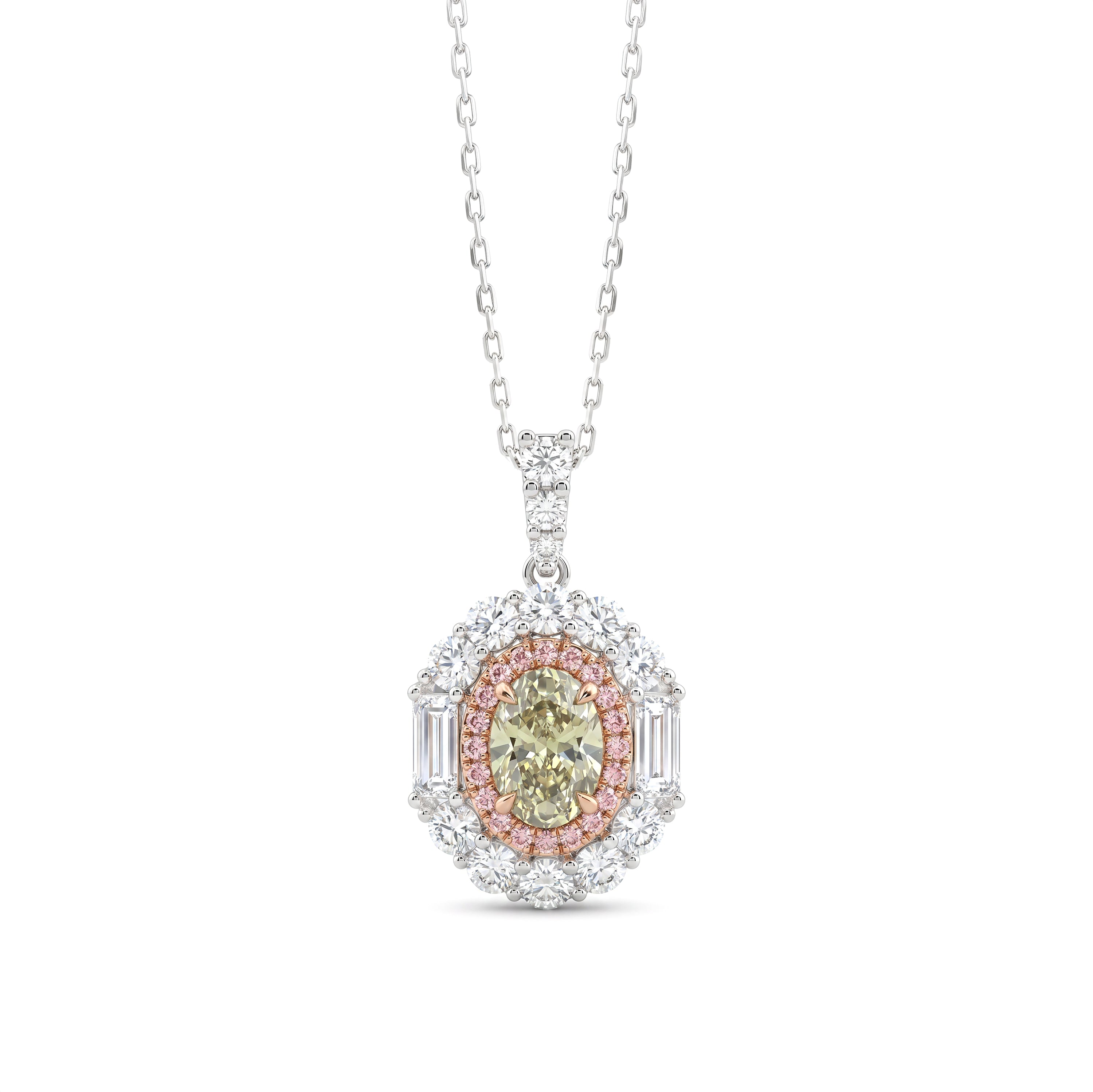 Natural Green Oval Diamond Halo Pendant | GIA Certified