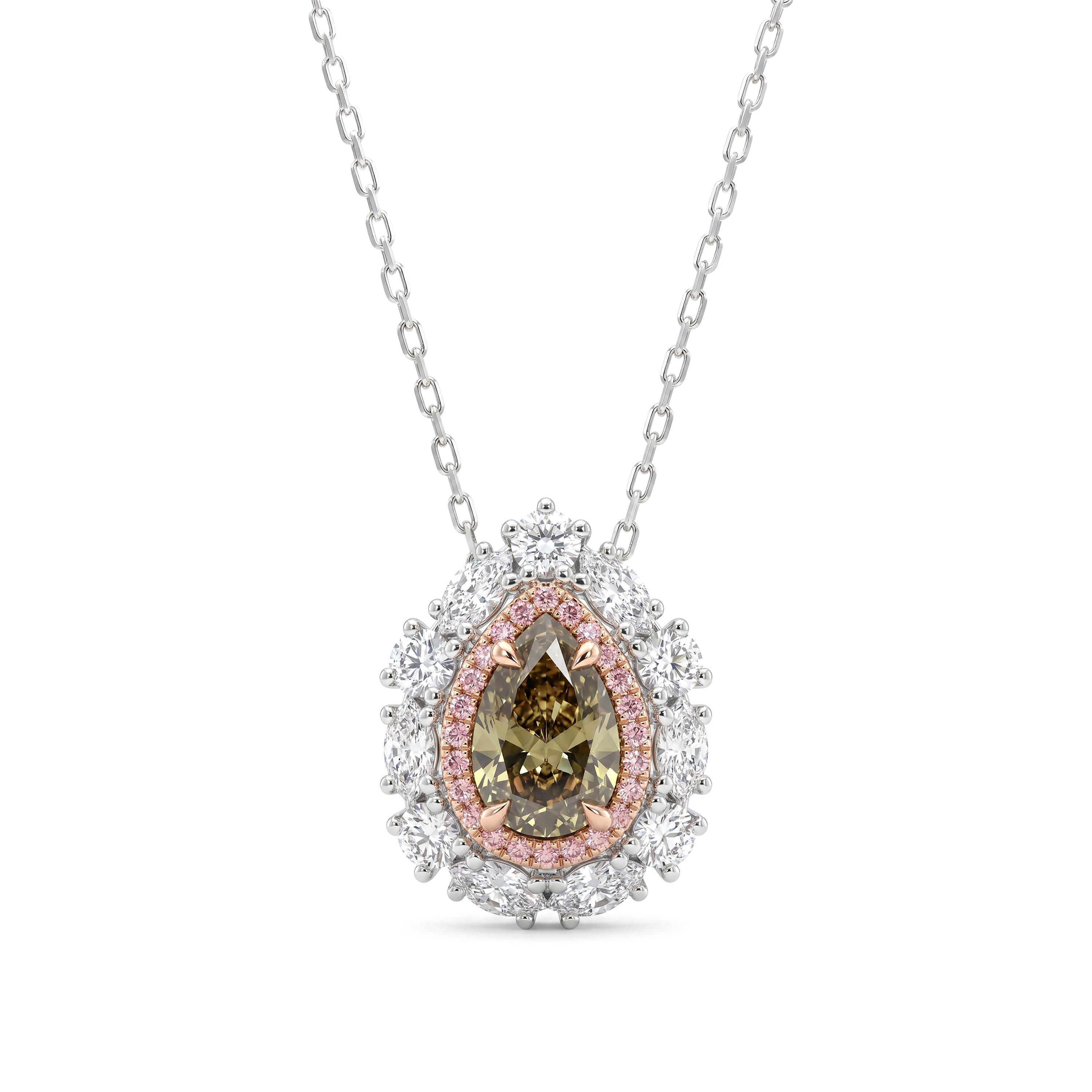 Natural Green Pear Diamond Halo Pendant | GIA Certified