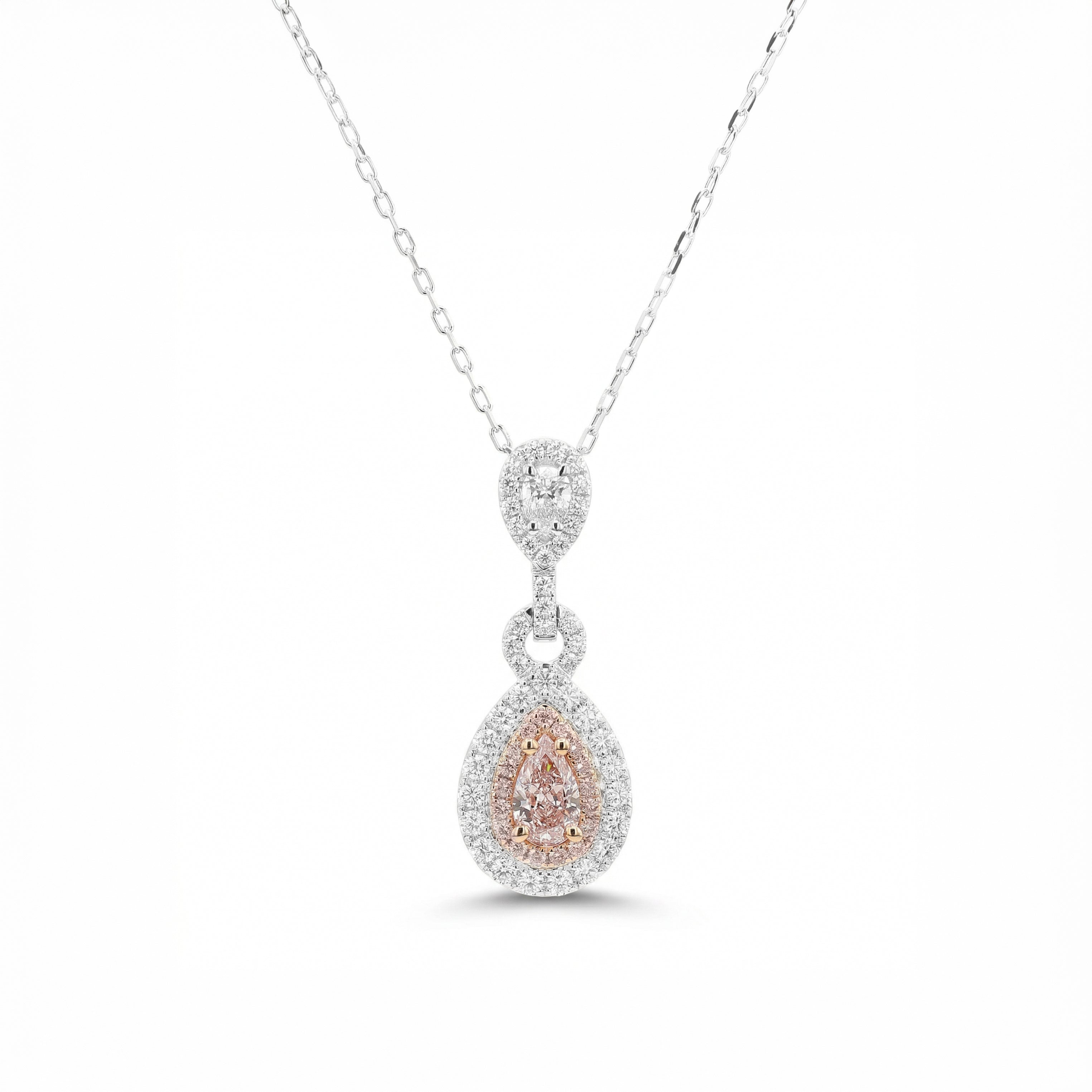 Natural Pink Pear Diamond Halo Drop Pendant | GIA Certified