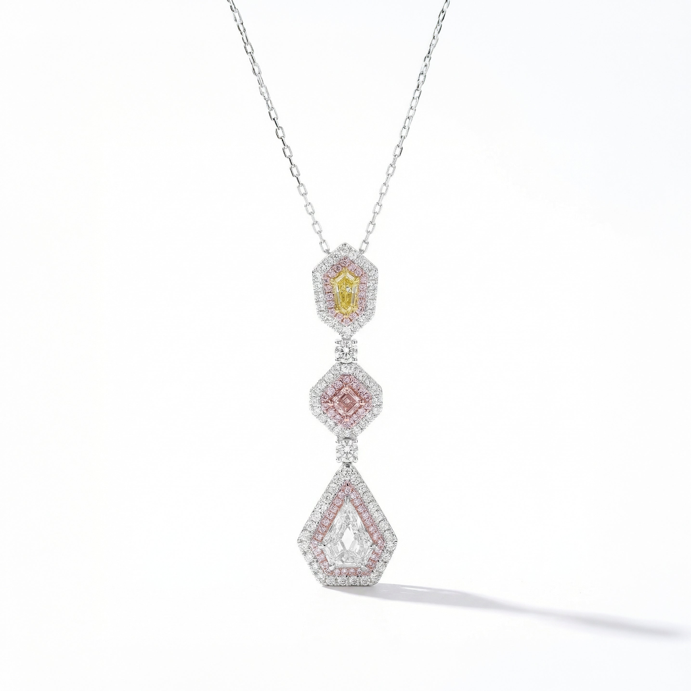 Natural Pink Yellow & White Diamond Drop Pendant | GIA Certified