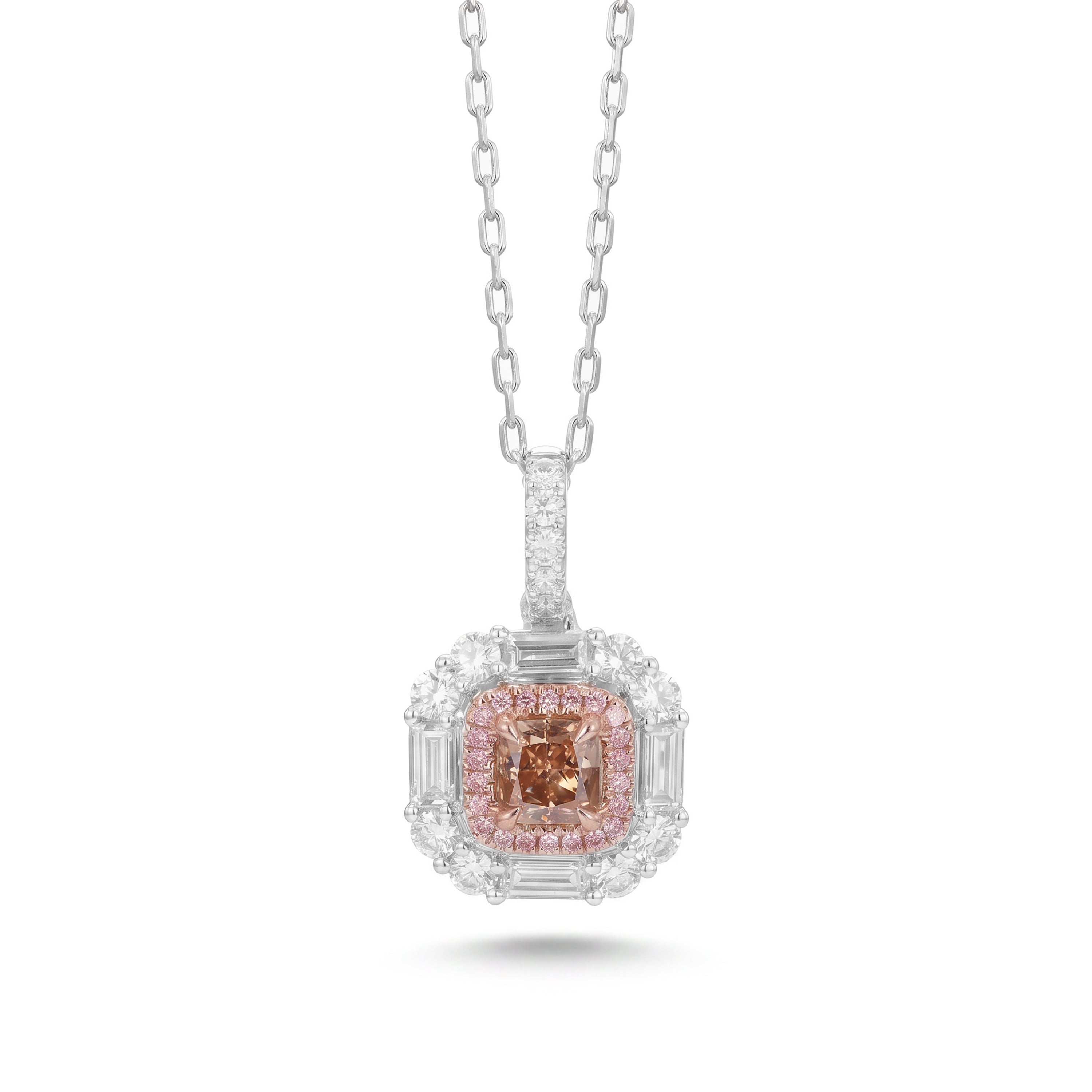 Natural Brown Cushion Diamond Halo Pendant | Gia Certified