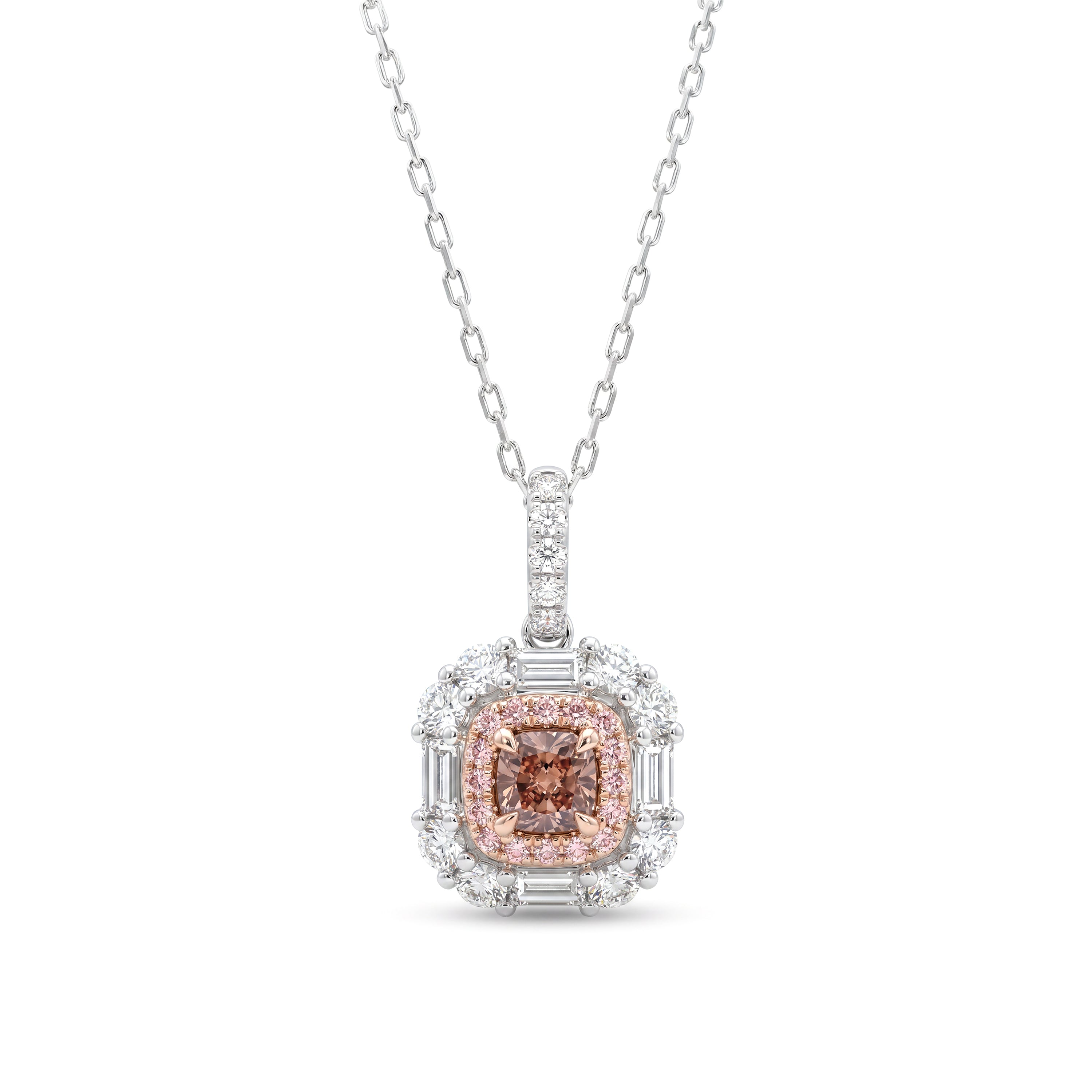 Natural Pink Cushion Diamond Halo Pendant | GIA Certified