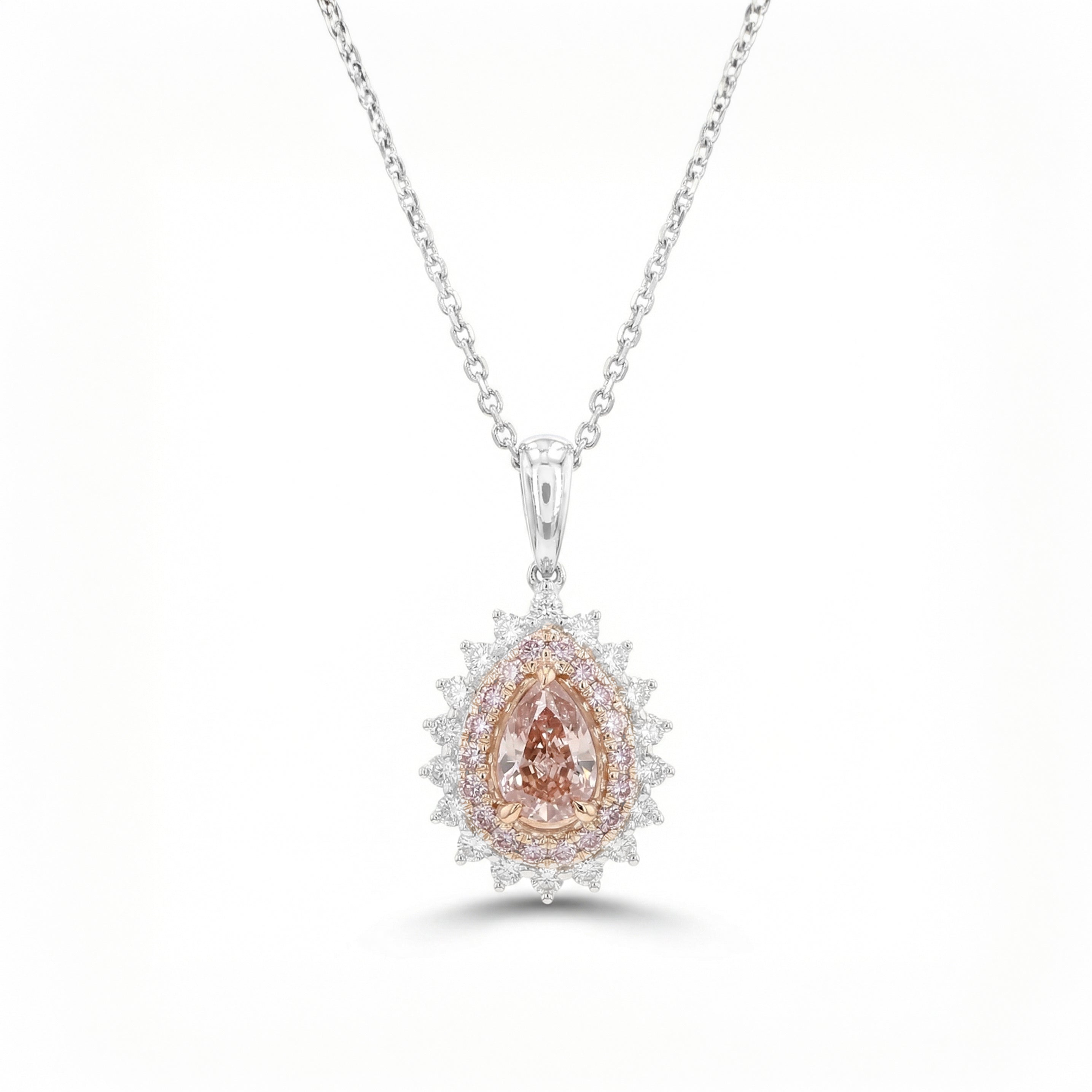 Natural Pink Pear Diamond Halo Pendant | GIA Certified
