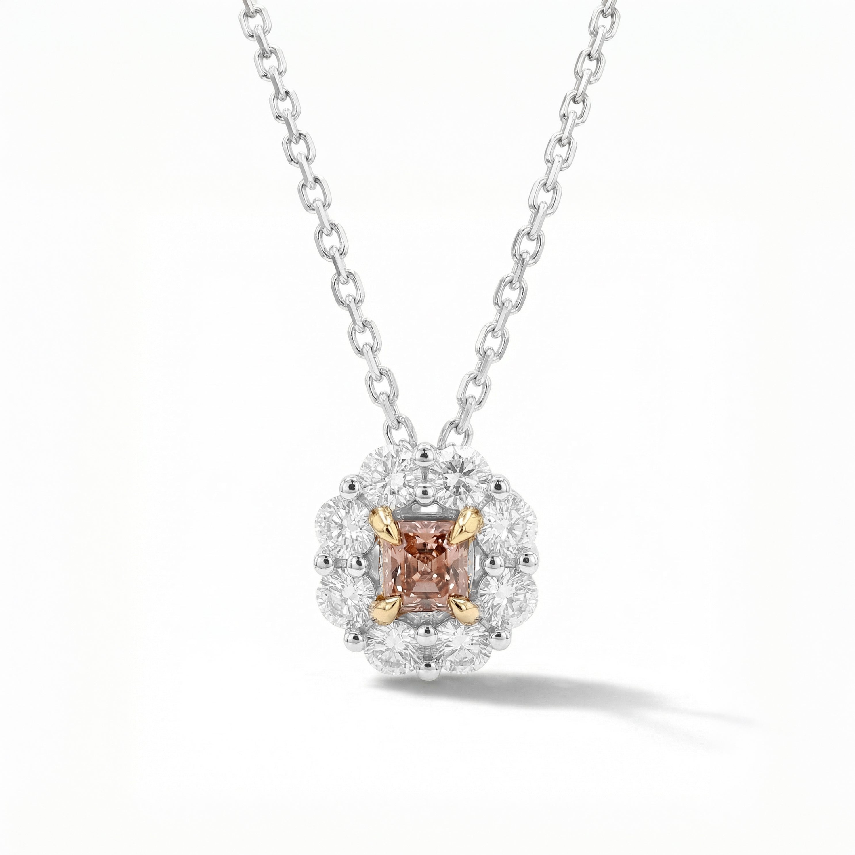 Natural Pink Asscher Diamond Halo Pendant | GIA Certified