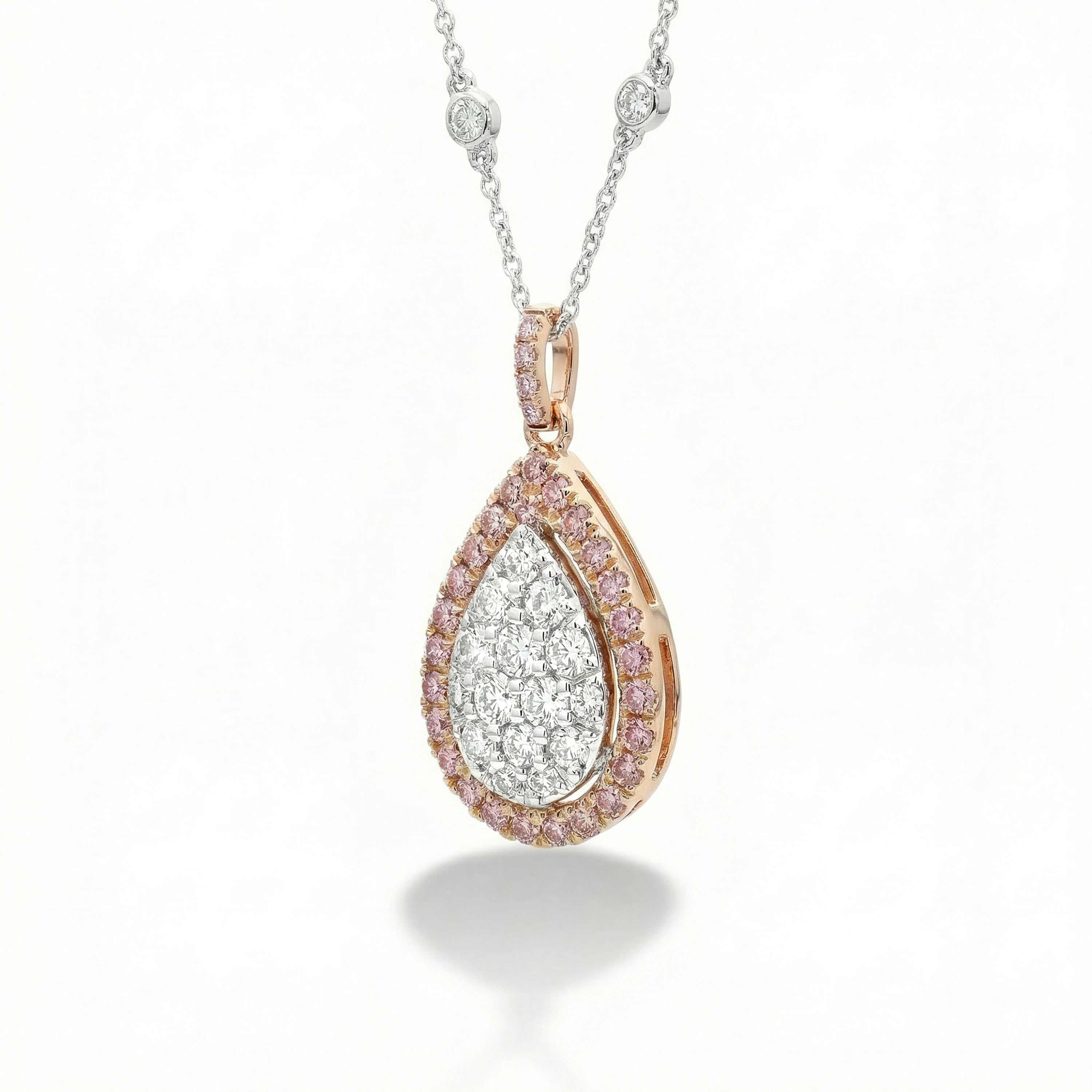 Natural Pink & White Pavé Diamond Pear Shape Pendant