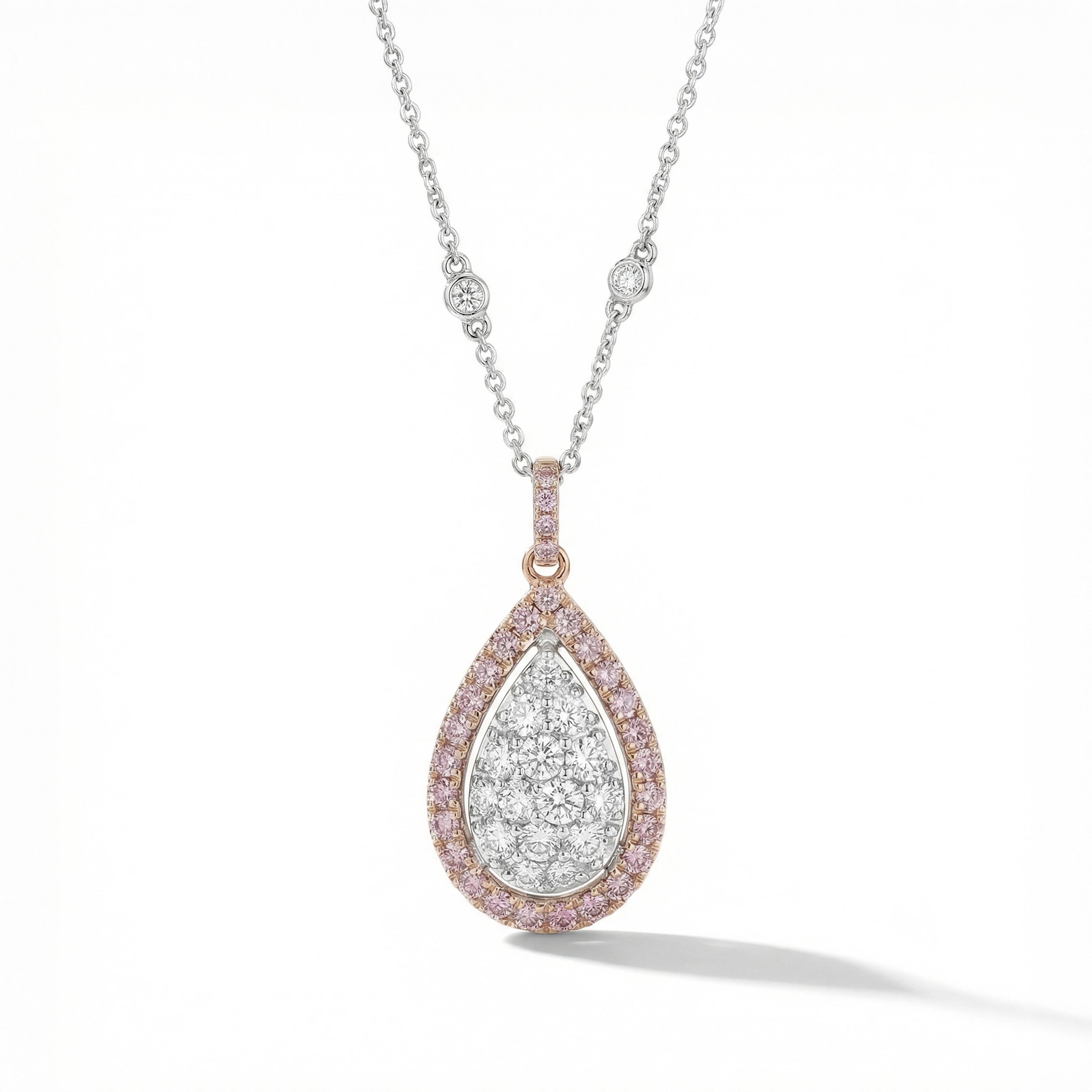 Natural Pink & White Pavé Diamond Pear Shape Pendant