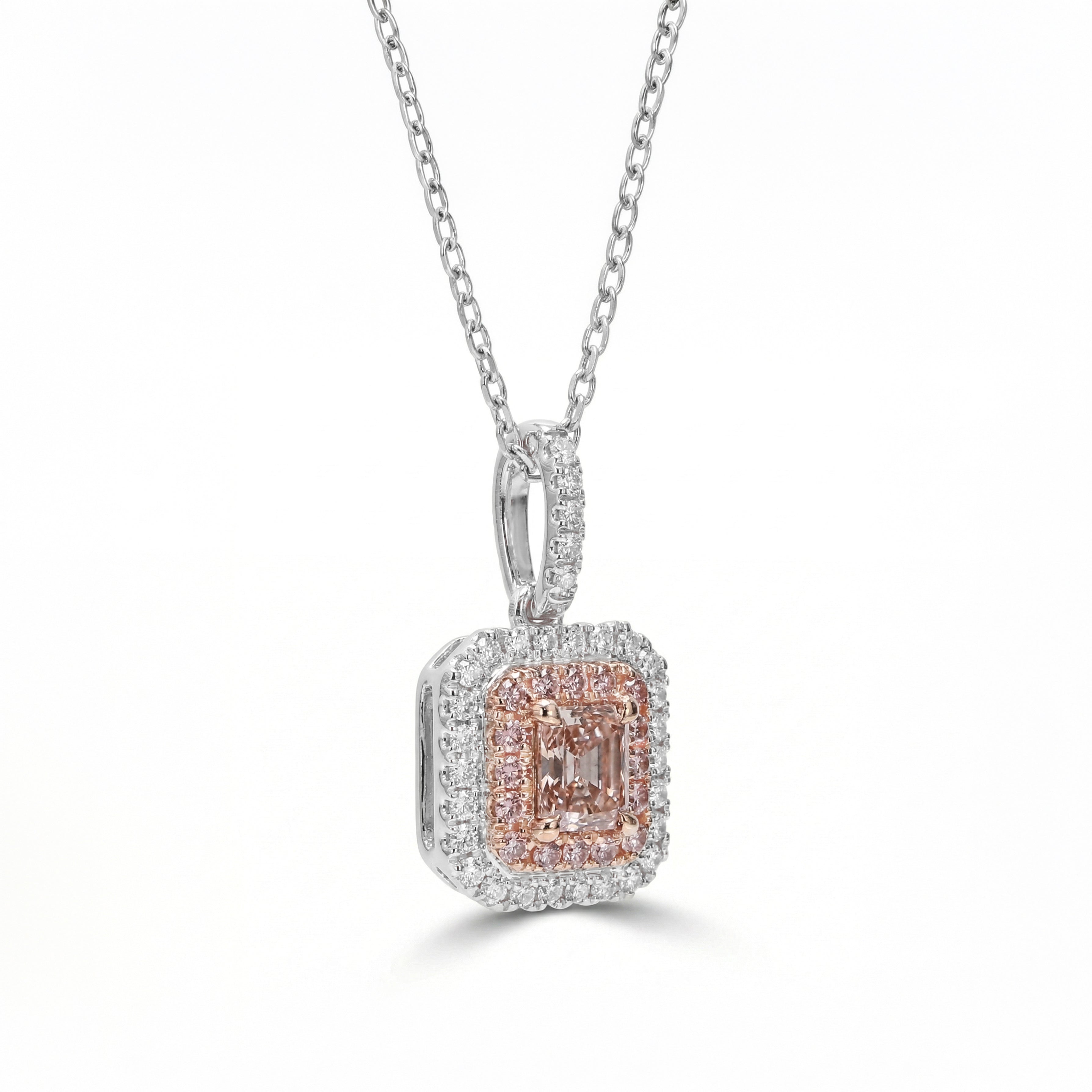Natural Pink Radiant Diamond Halo Pendant | GIA Certified