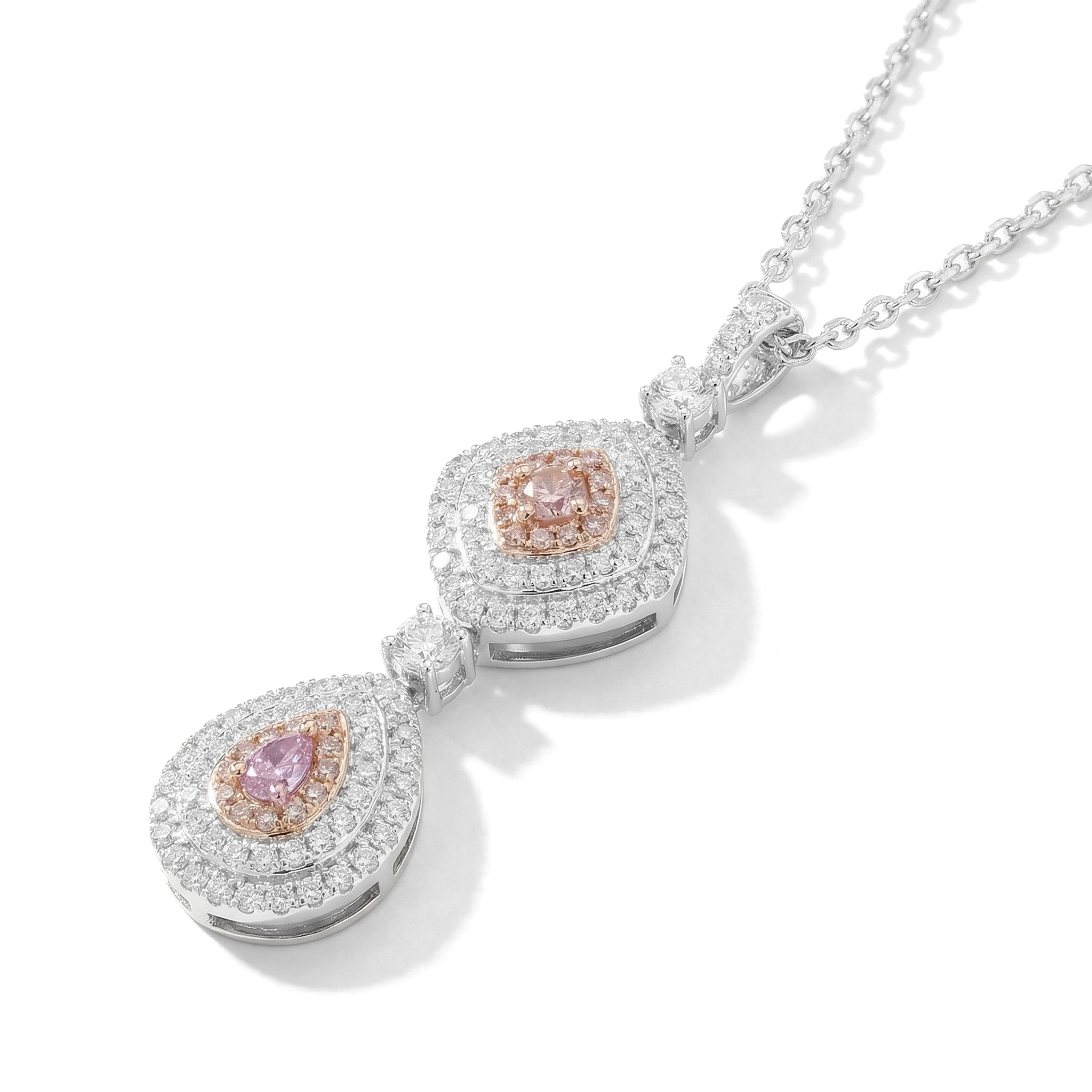 Natural Pink & Purple Multi-shape Diamond Halo Drop Pendant | GIA Certified