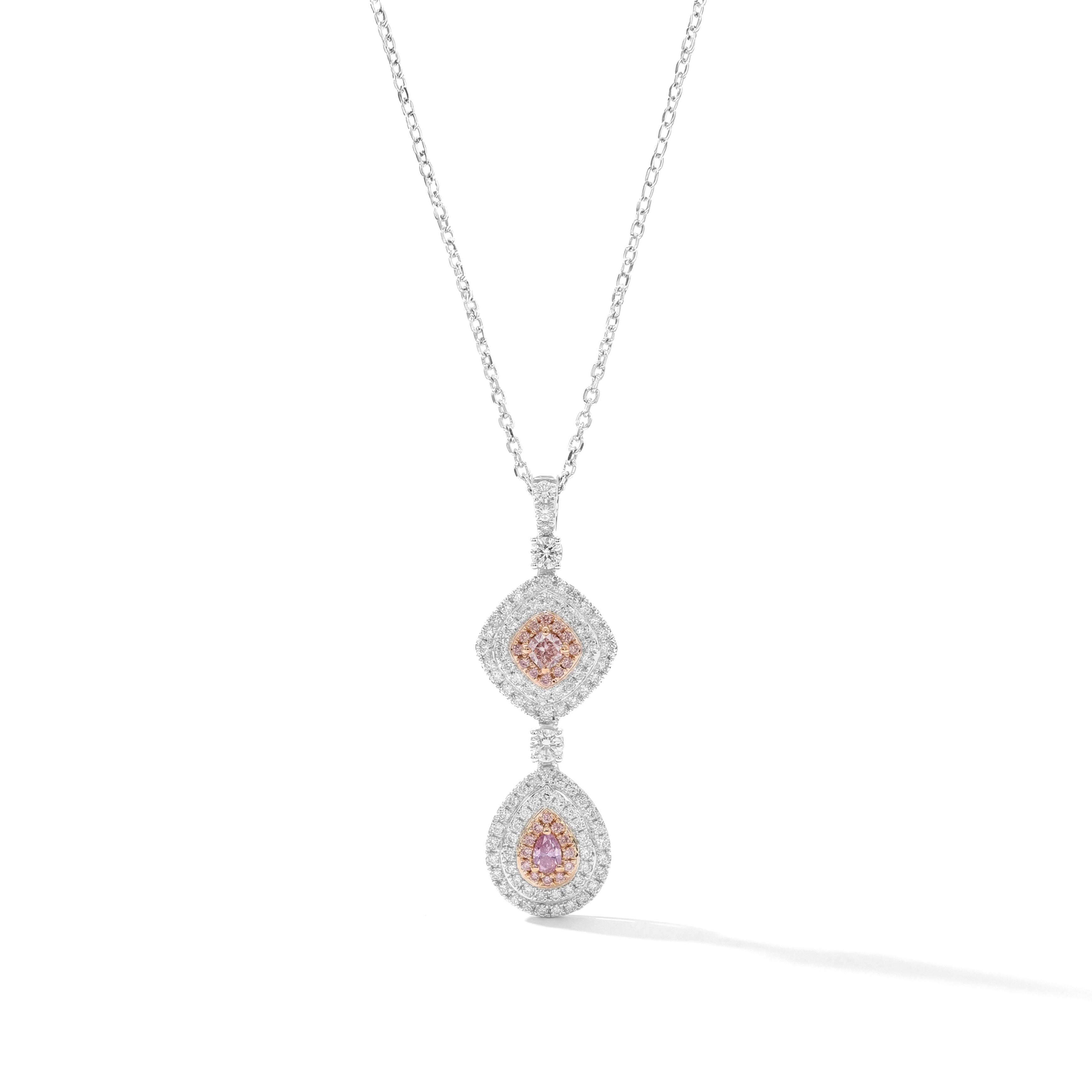 Natural Pink & Purple Multi-shape Diamond Halo Drop Pendant | GIA Certified