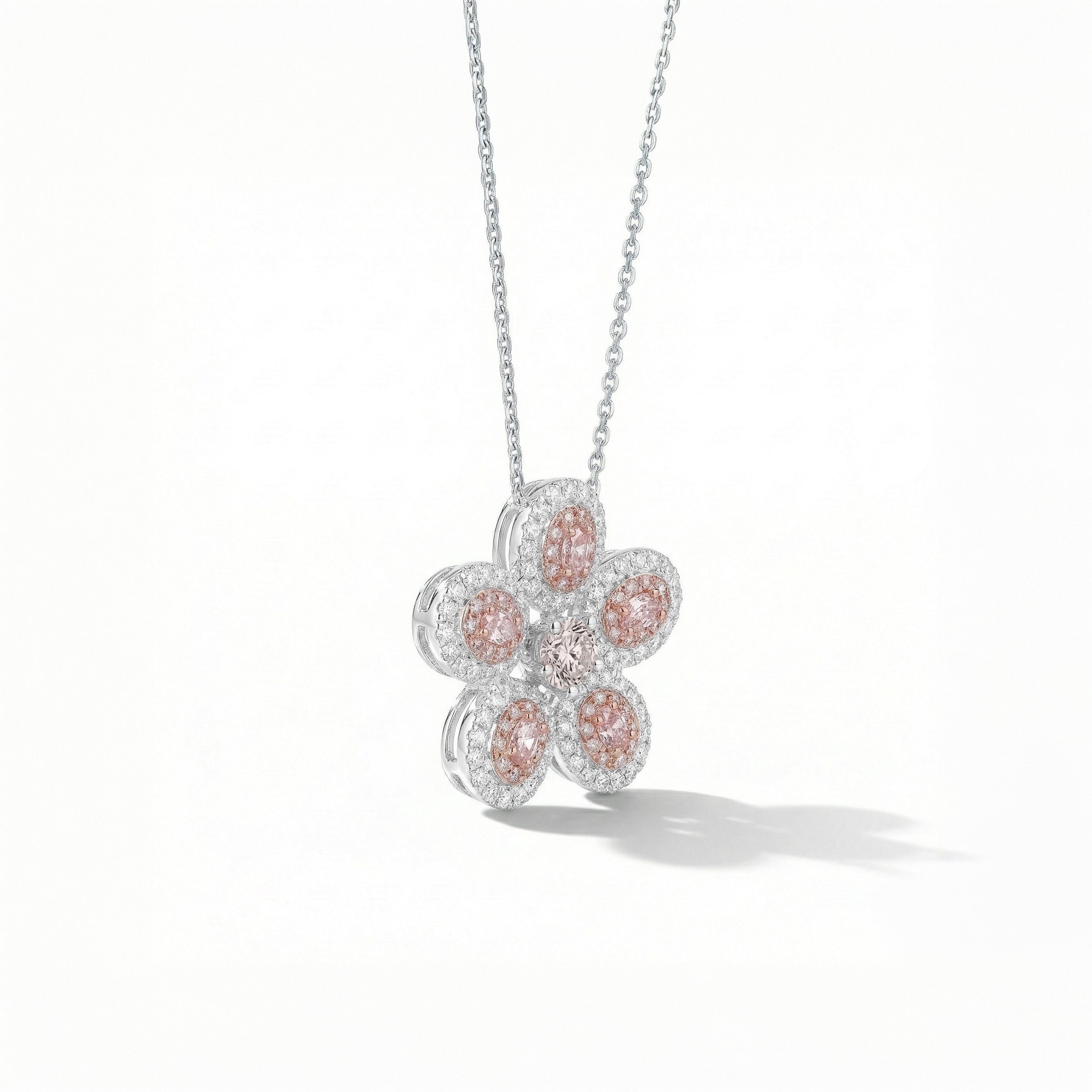 Natural Pink & White Diamond Flower Pendant | GIA Certified