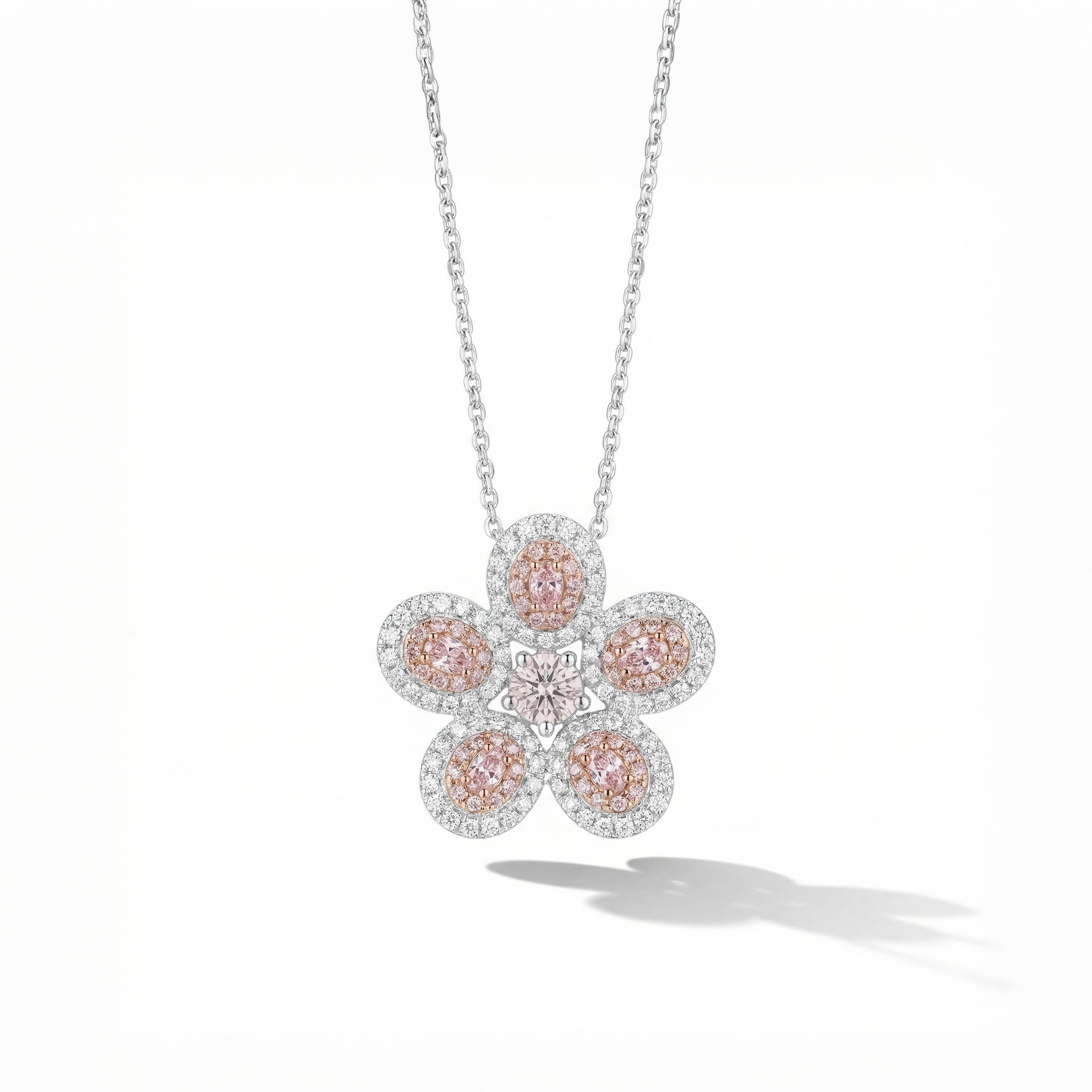 Natural Pink & White Diamond Flower Pendant | GIA Certified