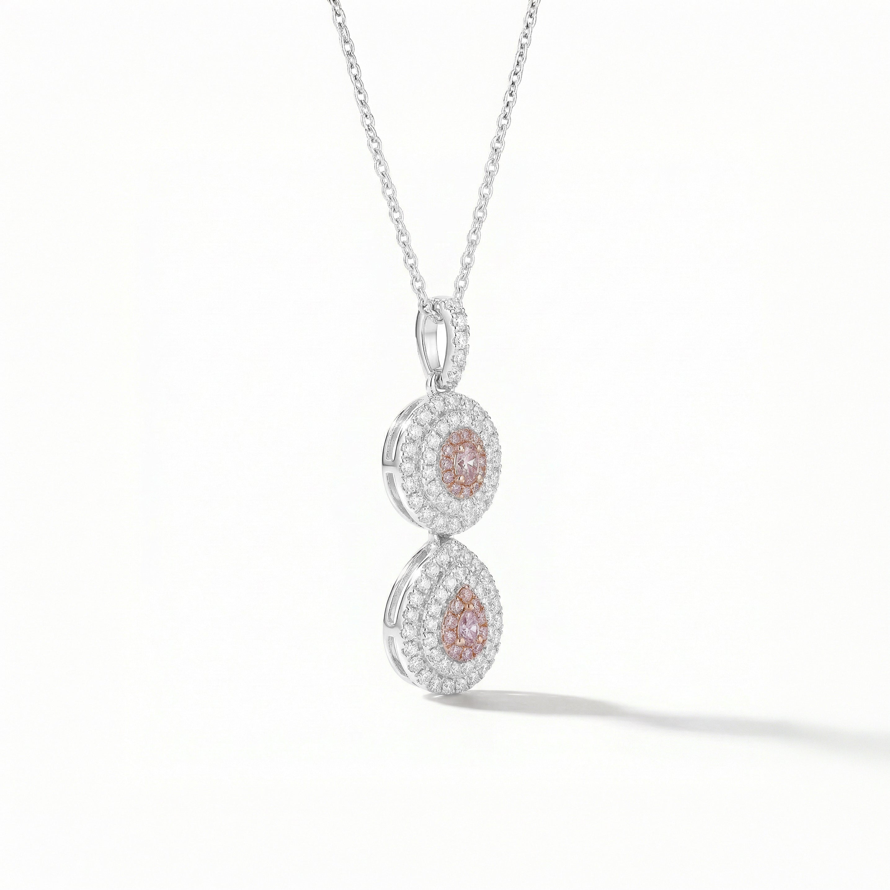Natural Pink Oval & Pear Diamond Halo Pendant | GIA Certified
