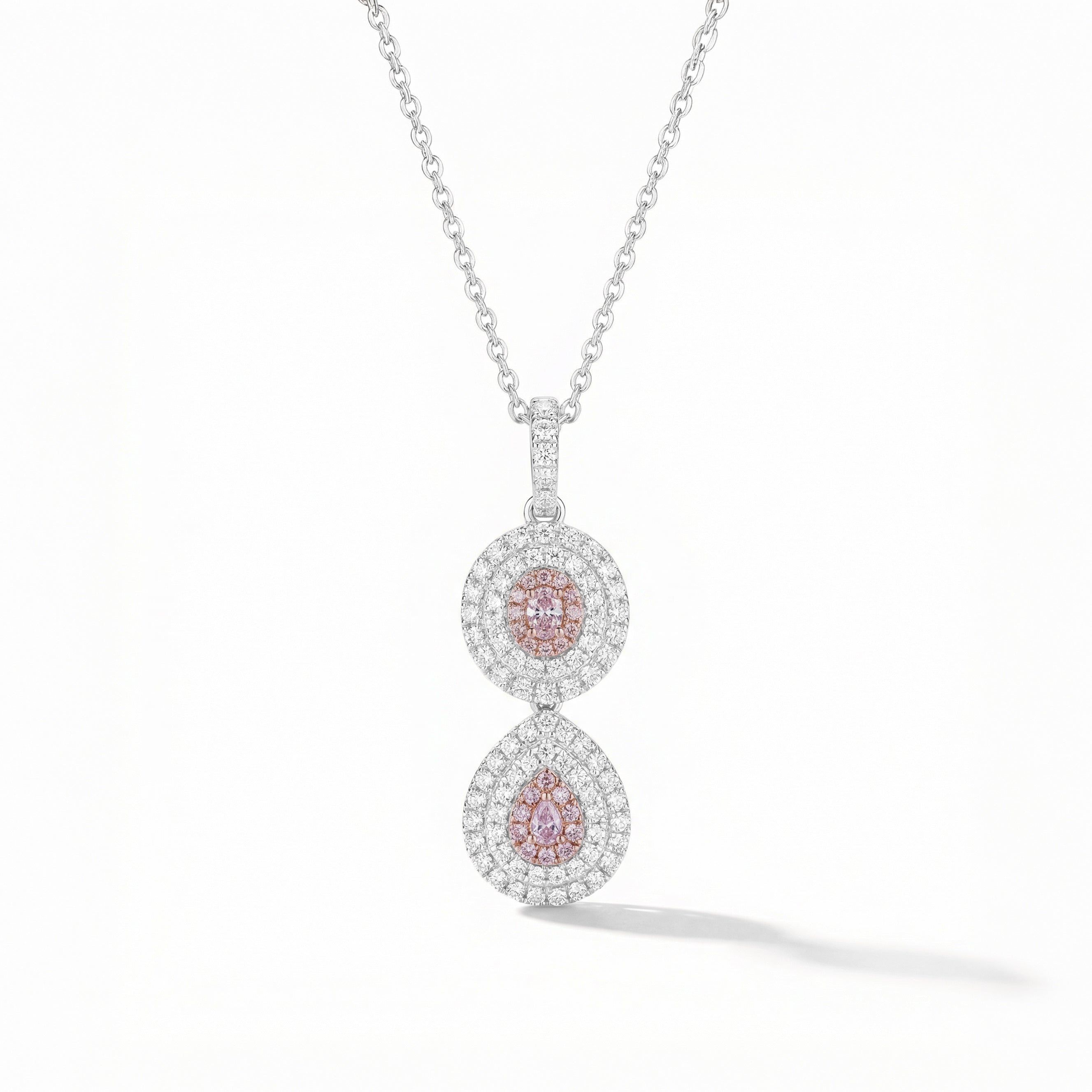Natural Pink Oval & Pear Diamond Halo Pendant | GIA Certified