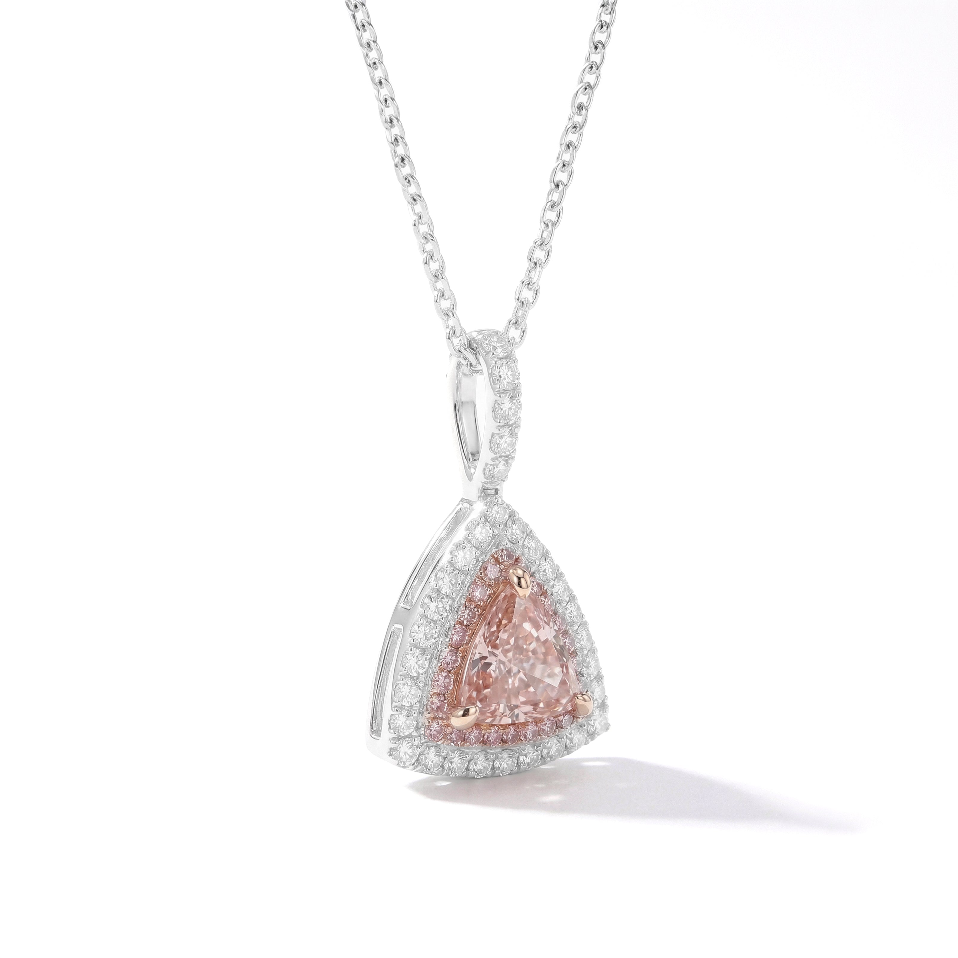 Natural Pink Trillion Diamond Halo Pendant | GIA Certified