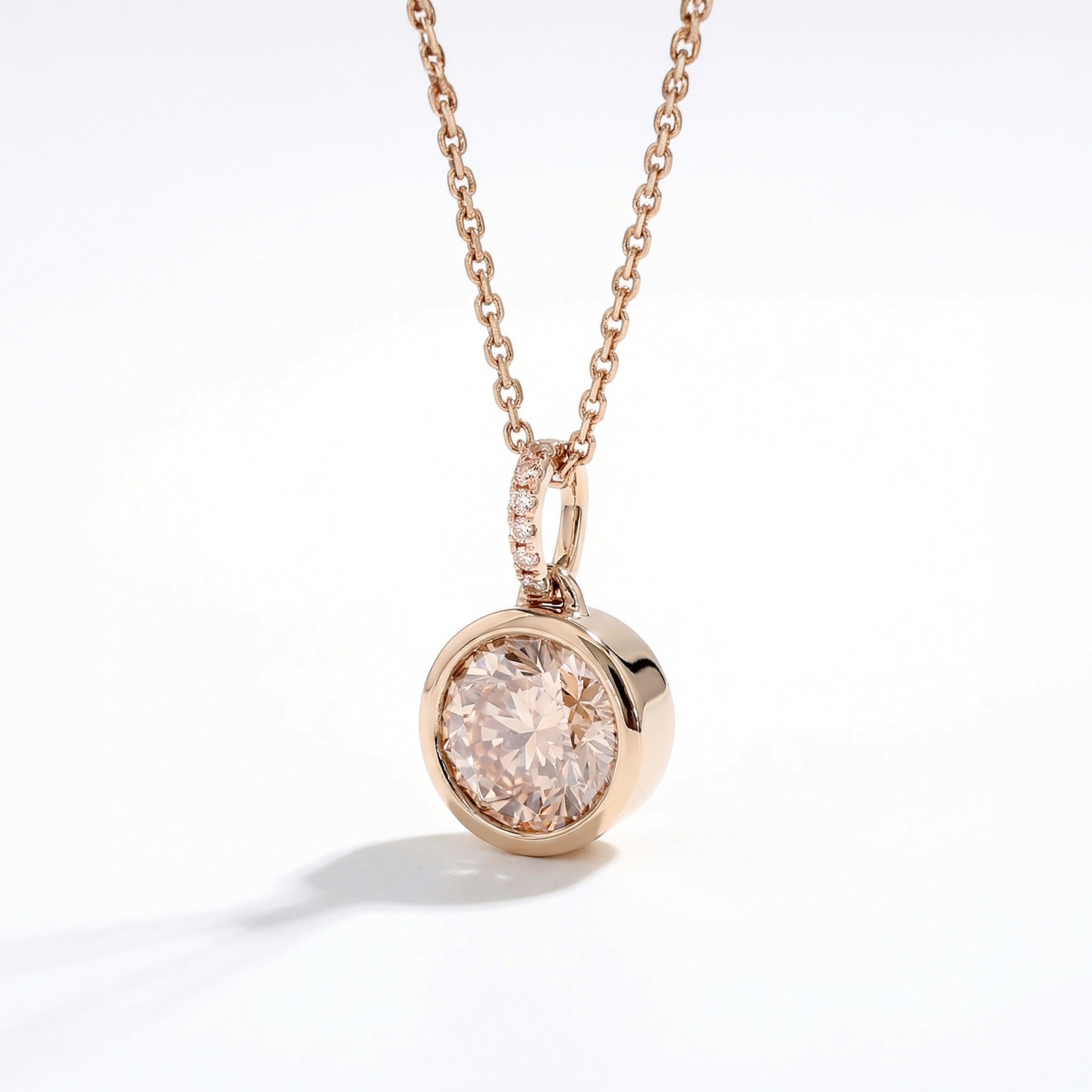 Natural Pink Round Diamond Bezel Pendant | GIA Certified
