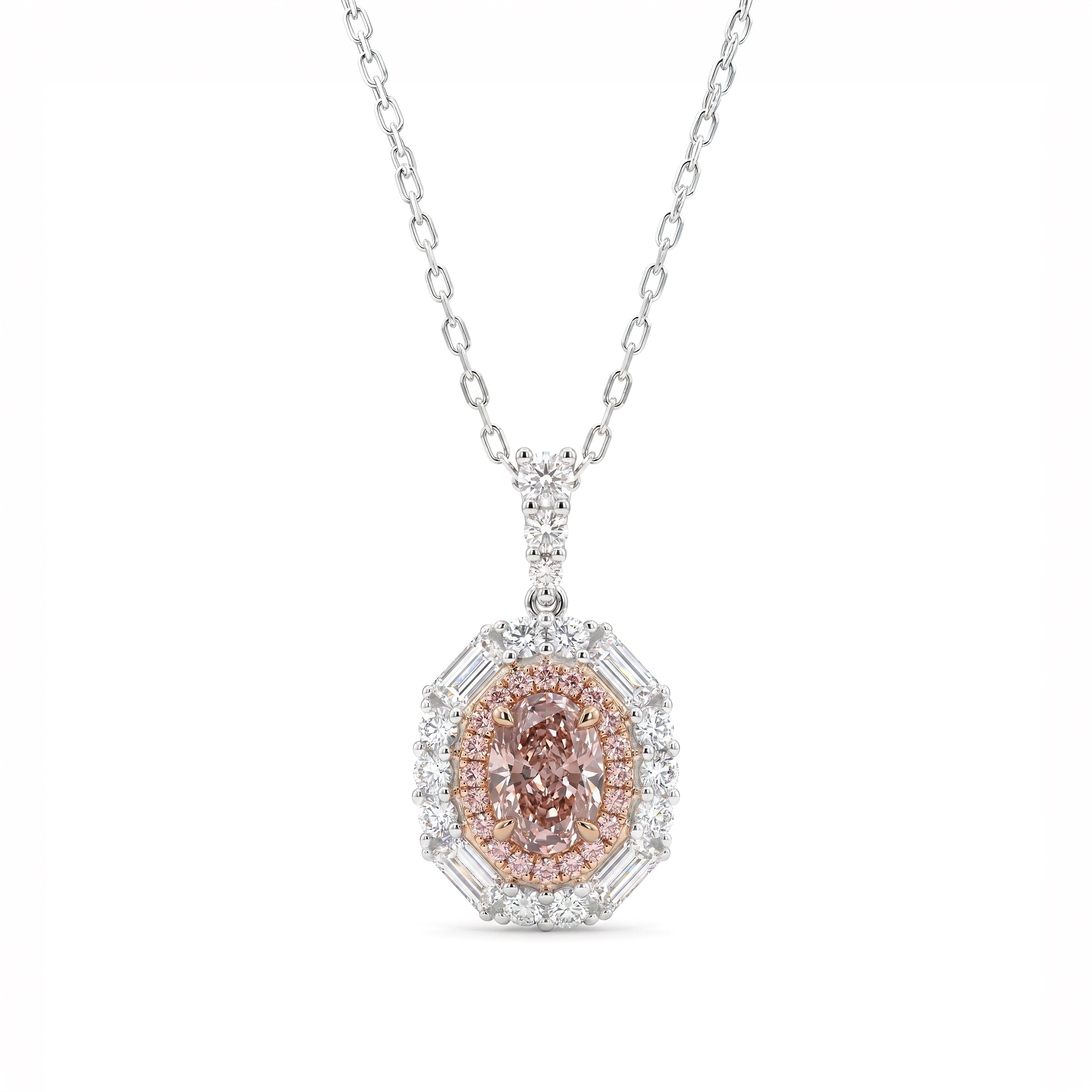 Natural Pink Oval Diamond Halo Pendant | GIA Certified