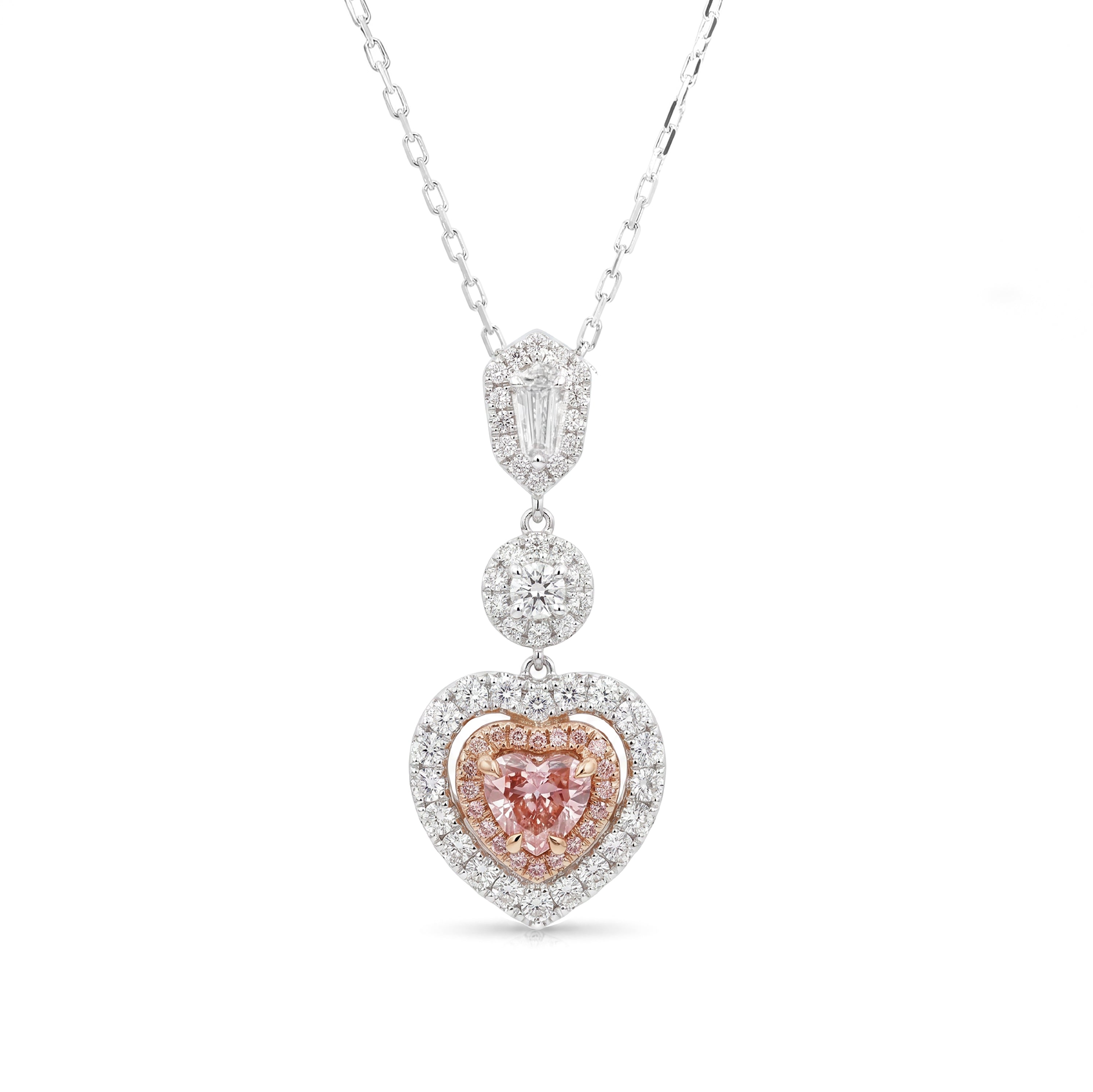 Natural Pink Heart Diamond Halo Drop Pendant | GIA Certified
